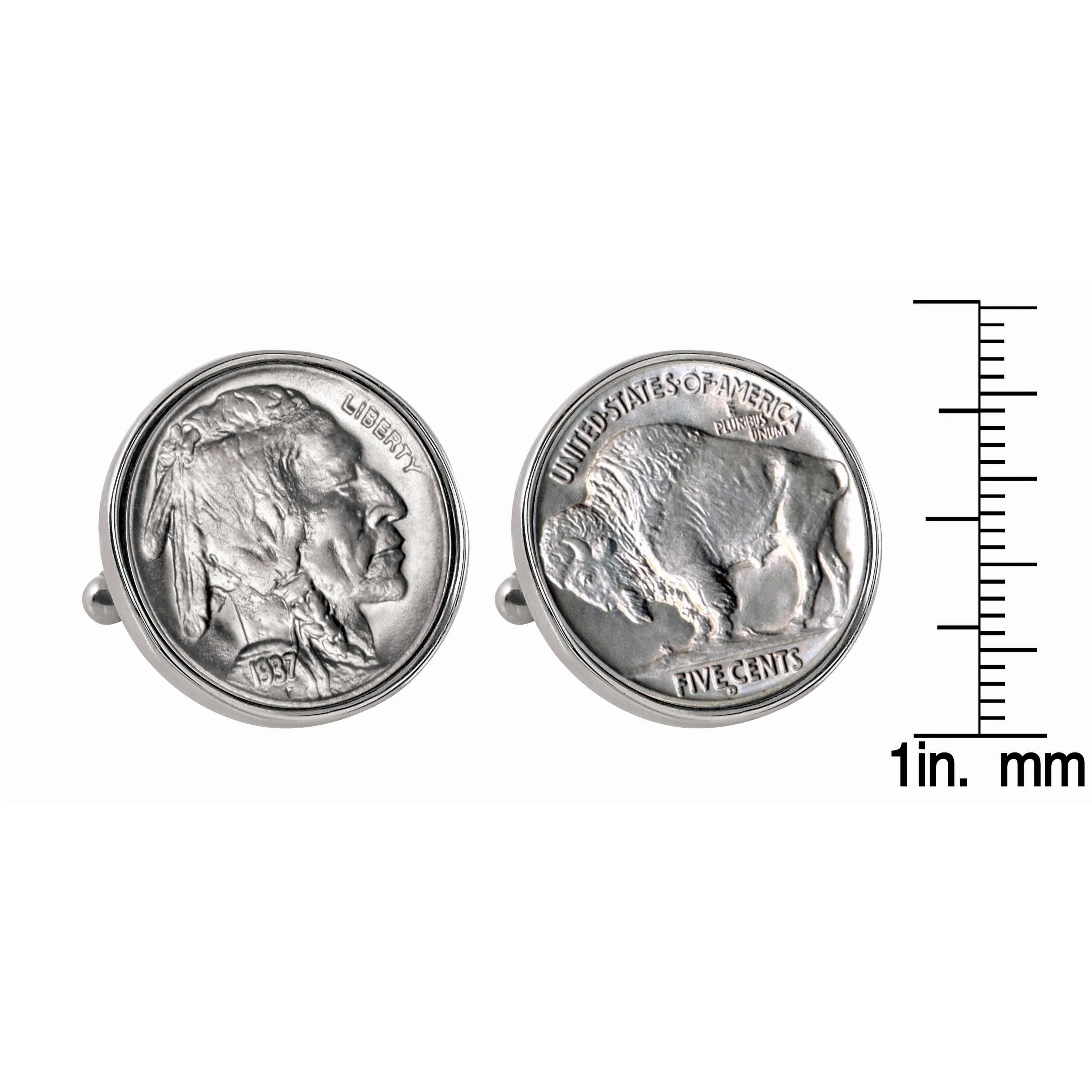 1913-1938 Minted Buffalo Nickel Silver-tone Bezel Coin Cuff Links - Image 2