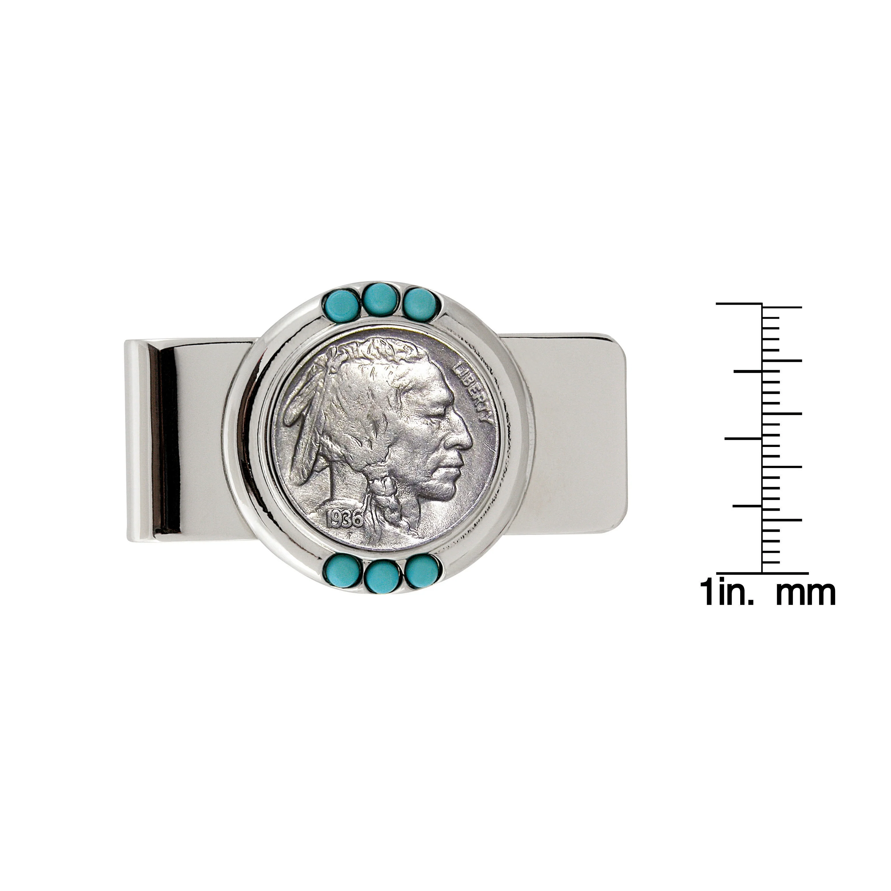 Buffalo Nickel Coin 1913-1938 Turquoise Accented Money Clip - Image 2