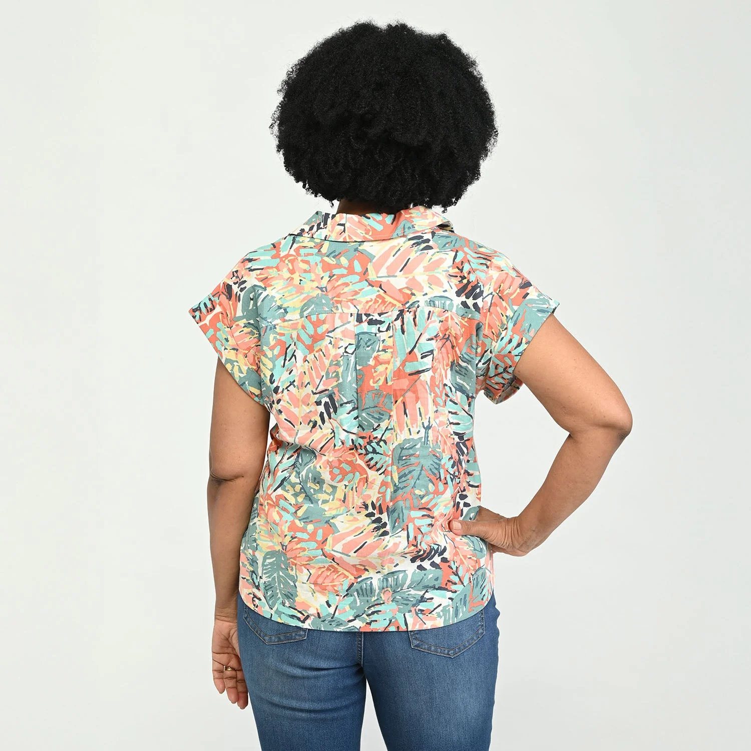 Christopher & Banks Button Front Linen Blend Short Sleeve Shirt - Image 2
