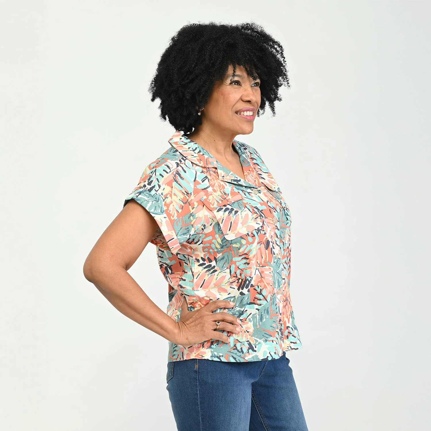 Christopher & Banks Button Front Linen Blend Short Sleeve Shirt - Image 3
