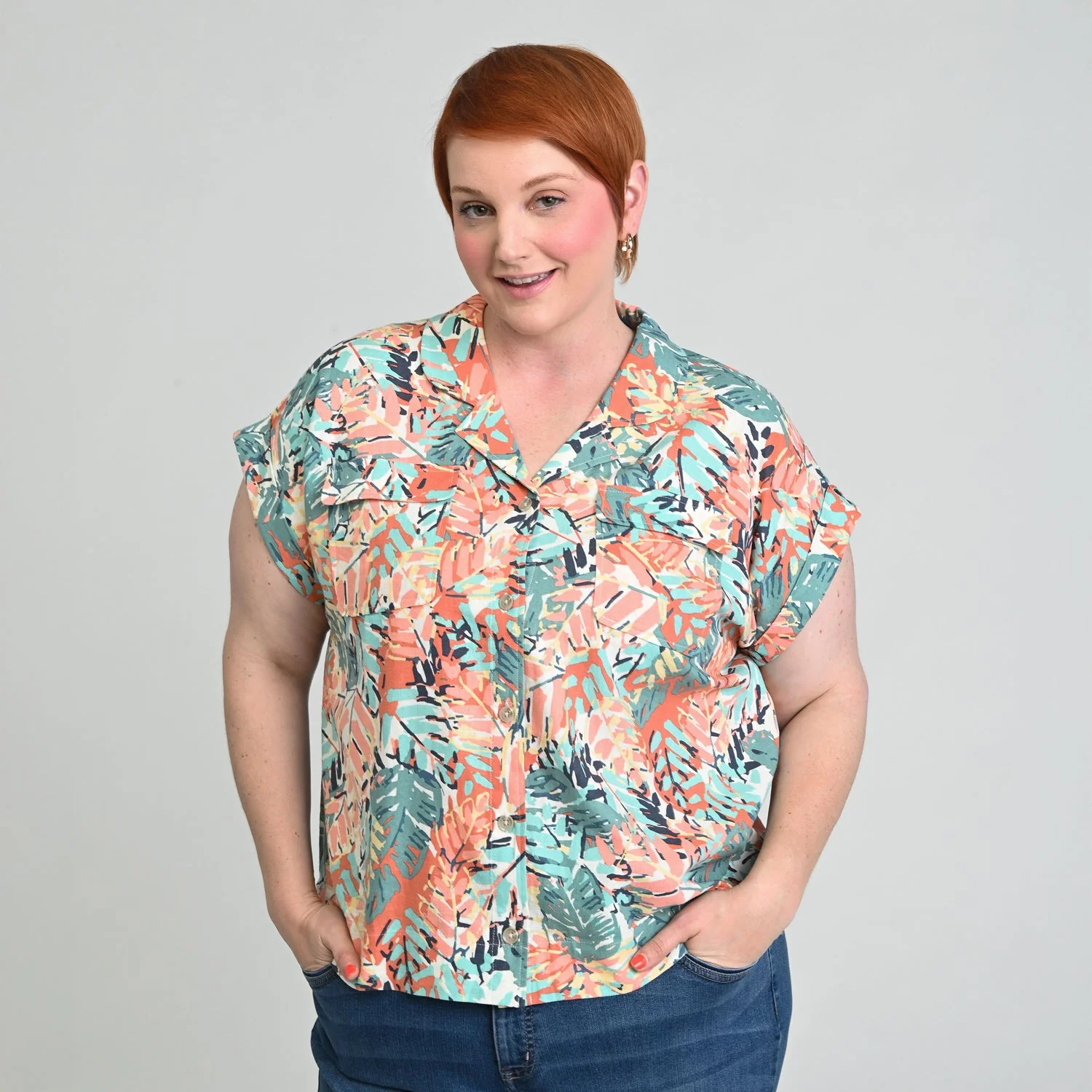Christopher & Banks Button Front Linen Blend Short Sleeve Shirt - Image 4
