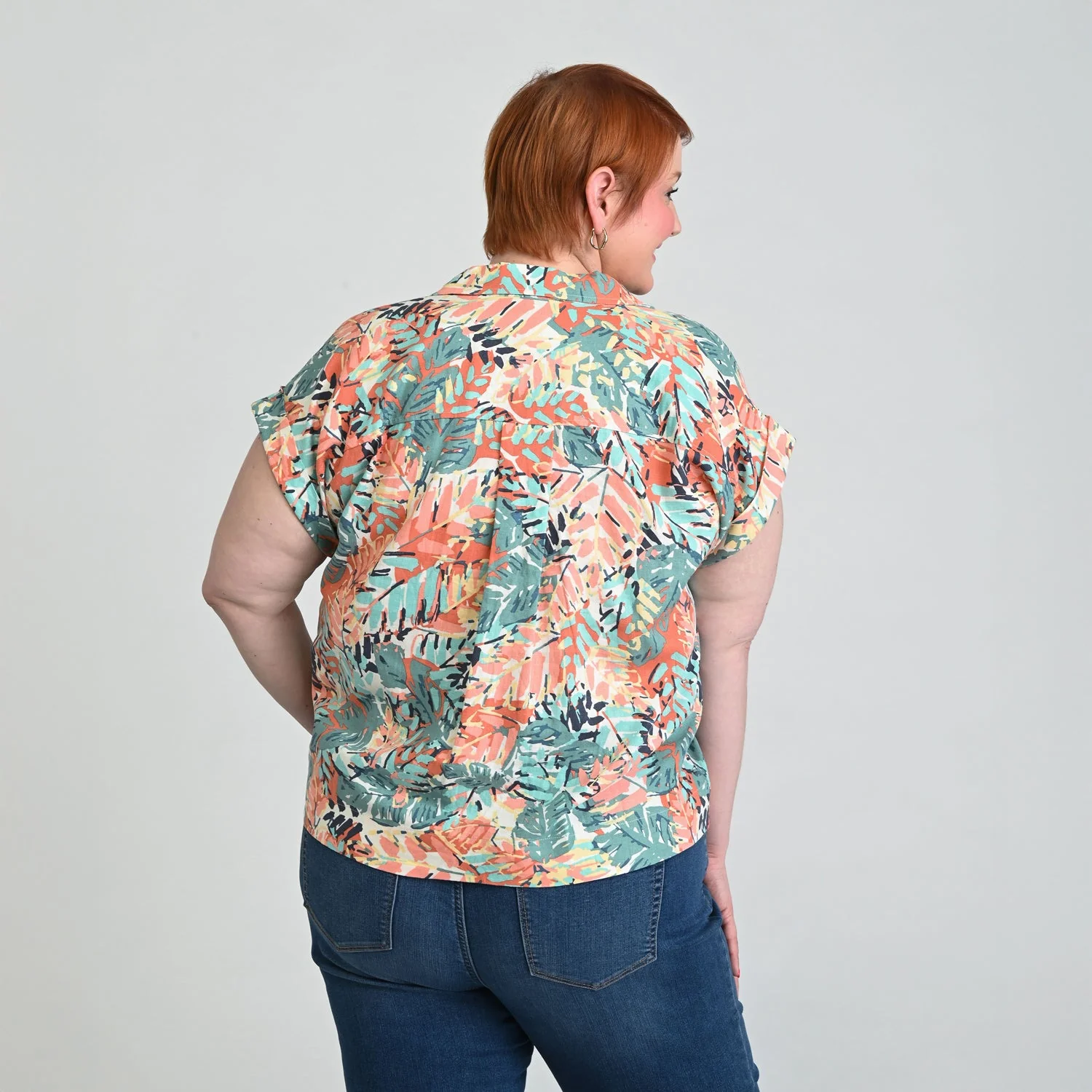 Christopher & Banks Button Front Linen Blend Short Sleeve Shirt - Image 5