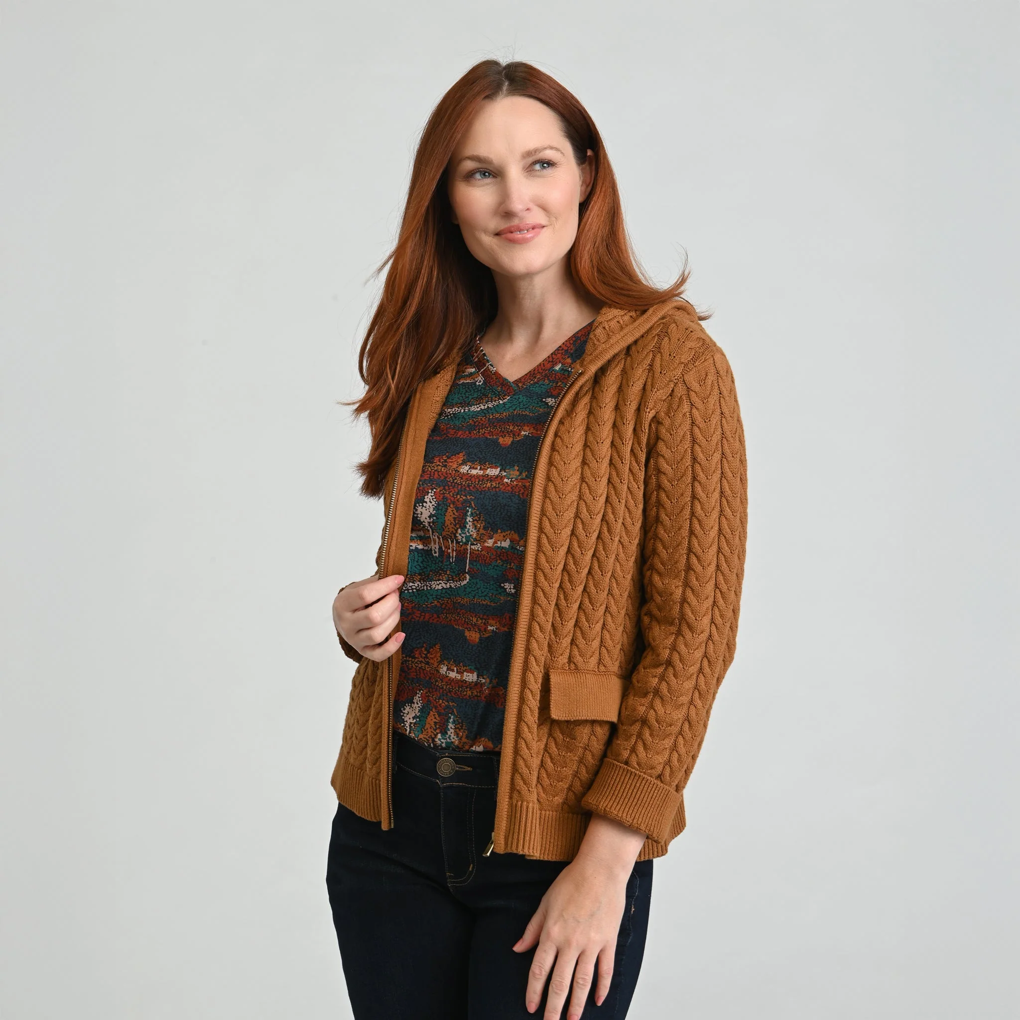 Christopher & Banks Cable Knit Zip Front Hoodie - Image 5