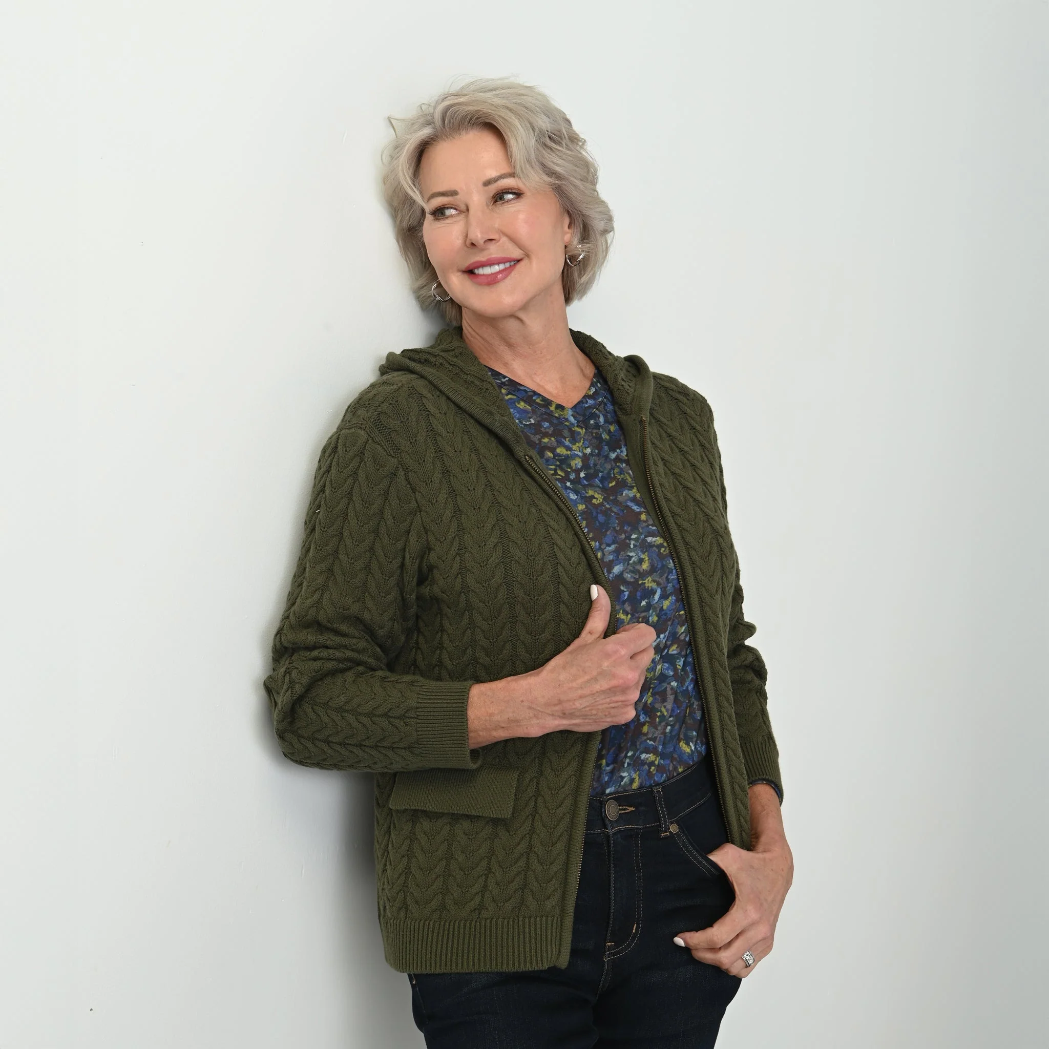 Christopher & Banks Cable Knit Zip Front Hoodie - Image 7
