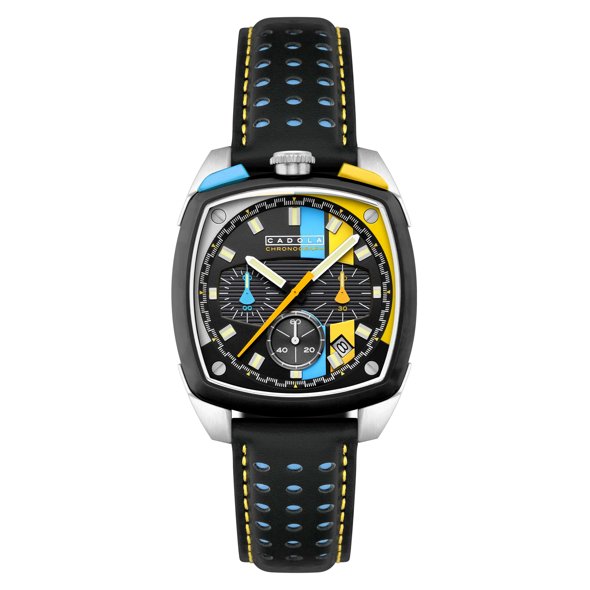 Cadola Men's 39mm Taurus Quartz Chronograph Square Leather Strap Watch - Image 3