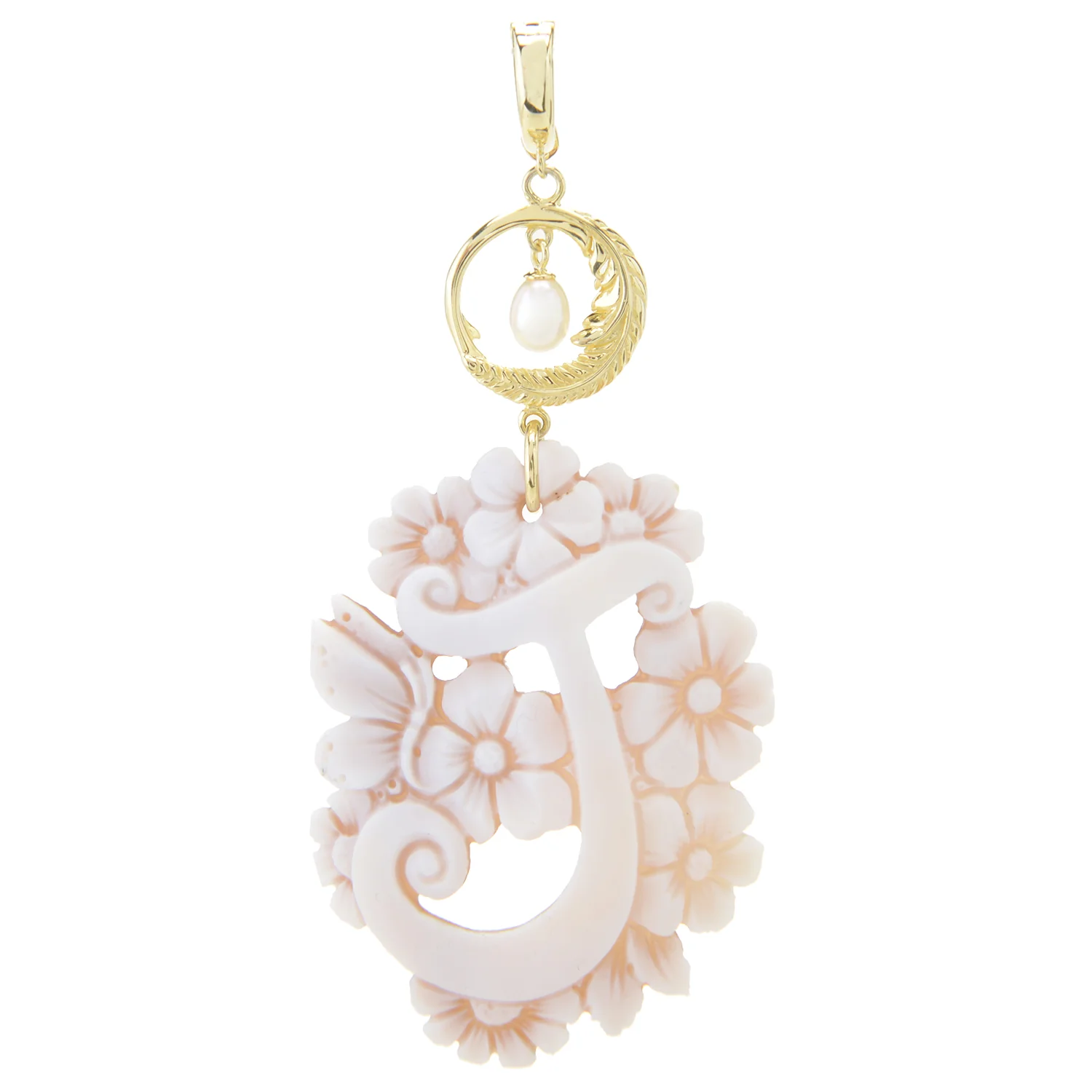 Cameo Italiano 18K Gold Plated Flower-Detailed Cameo Initial Pendant - Image 10
