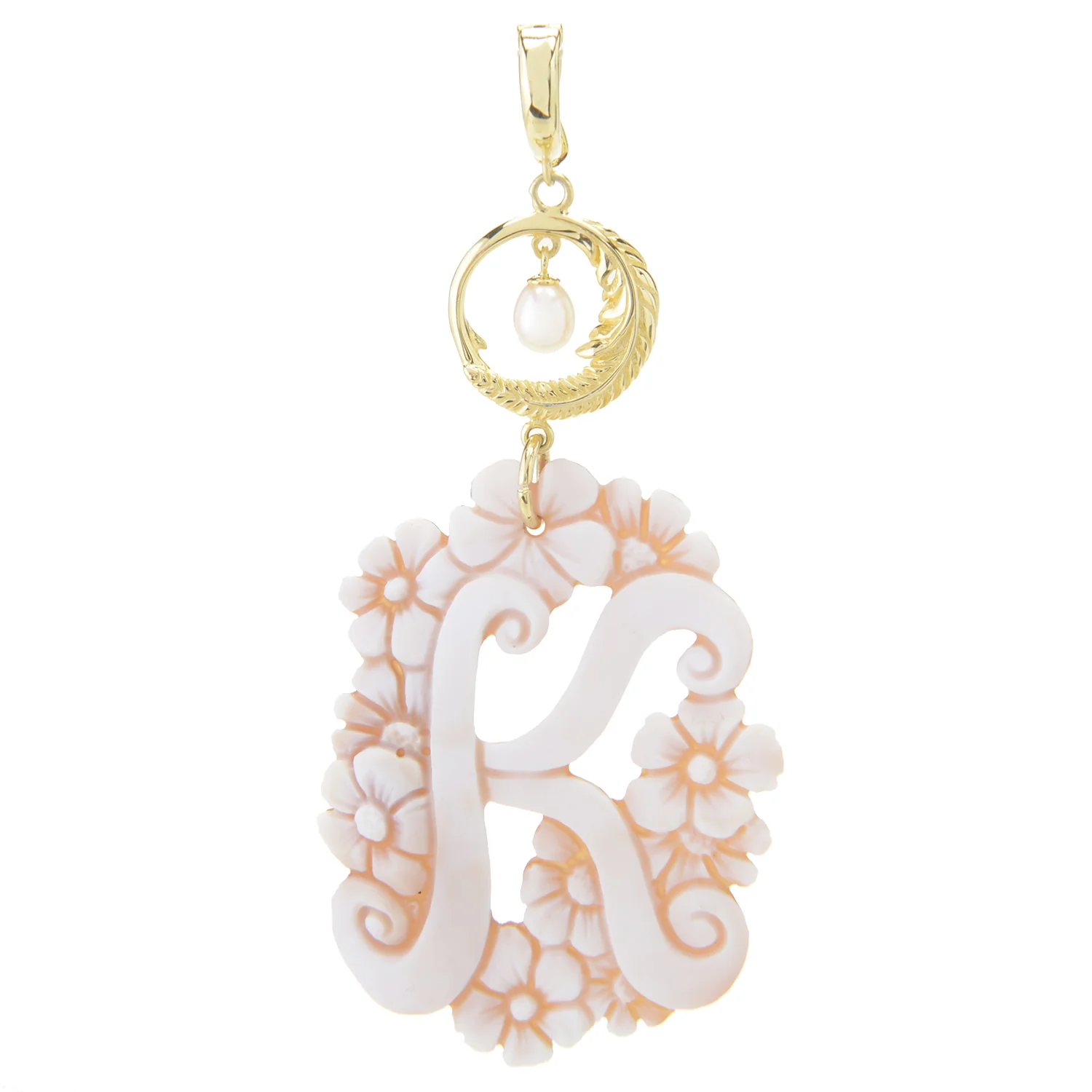 Cameo Italiano 18K Gold Plated Flower-Detailed Cameo Initial Pendant - Image 11