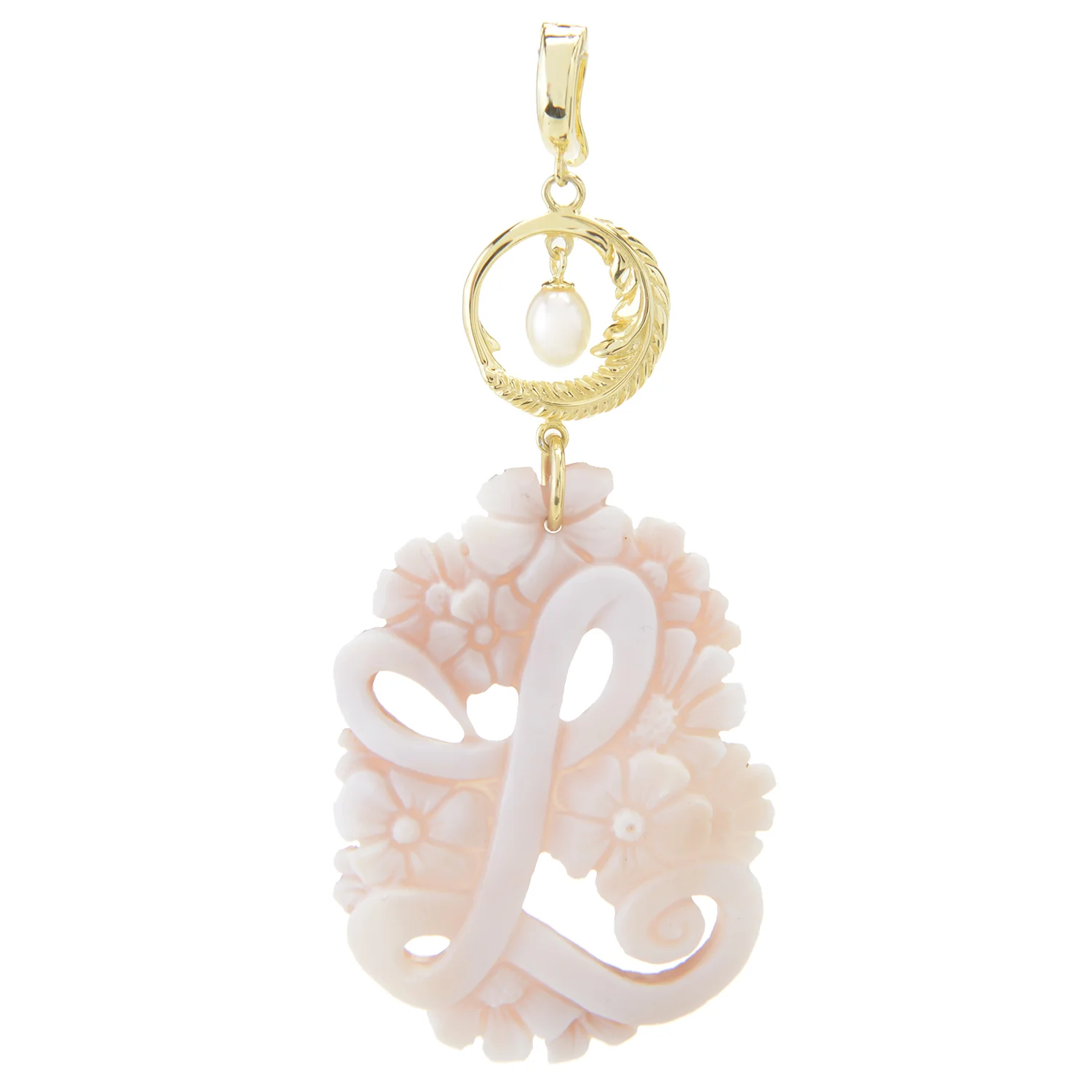 Cameo Italiano 18K Gold Plated Flower-Detailed Cameo Initial Pendant - Image 12