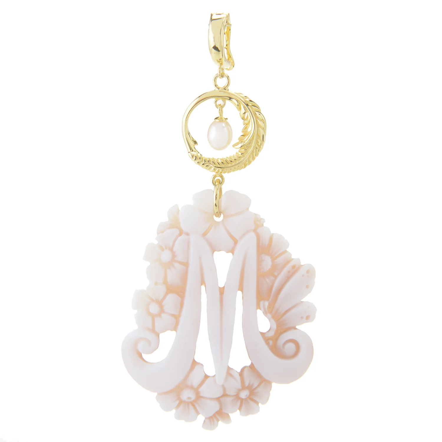 Cameo Italiano 18K Gold Plated Flower-Detailed Cameo Initial Pendant - Image 13