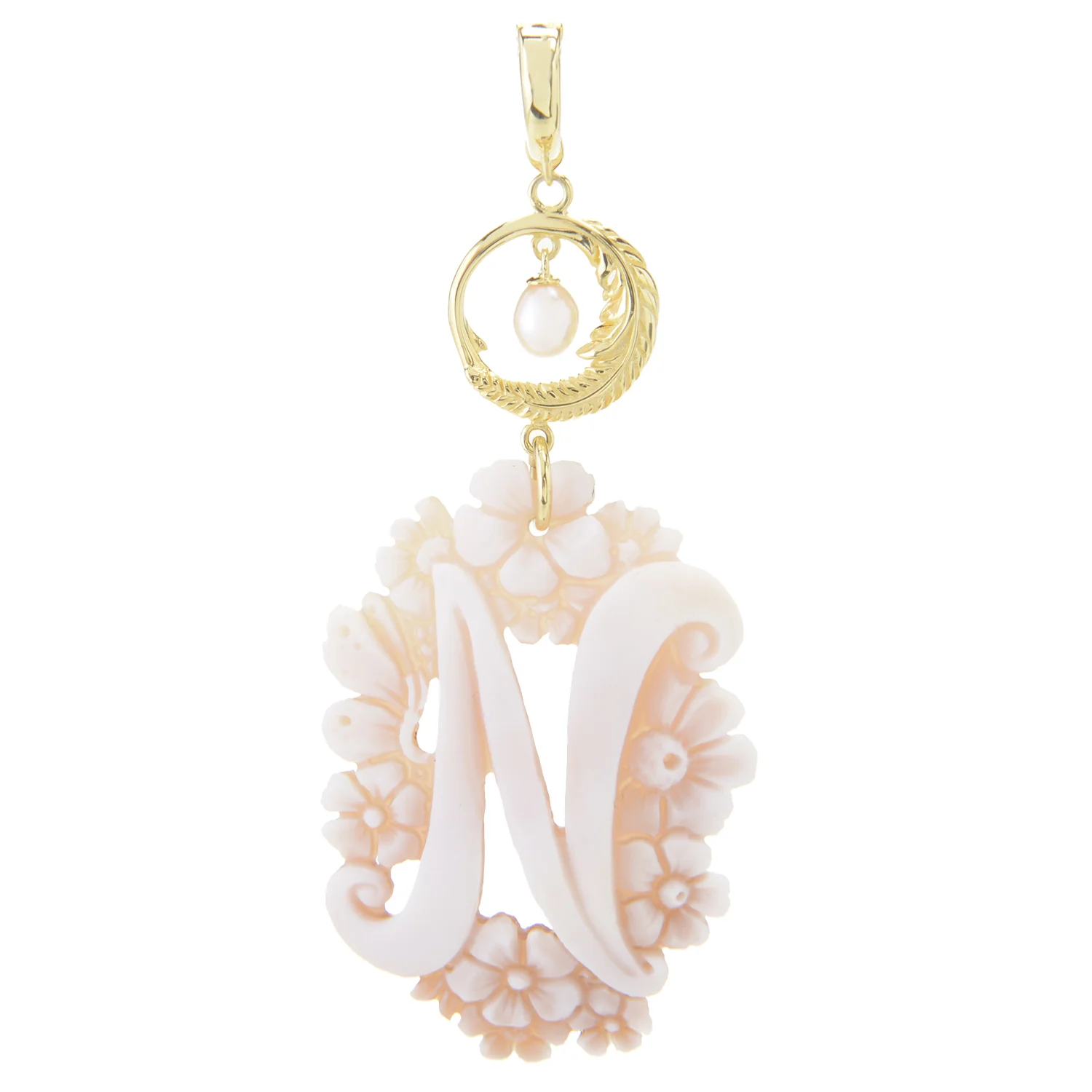 Cameo Italiano 18K Gold Plated Flower-Detailed Cameo Initial Pendant - Image 14