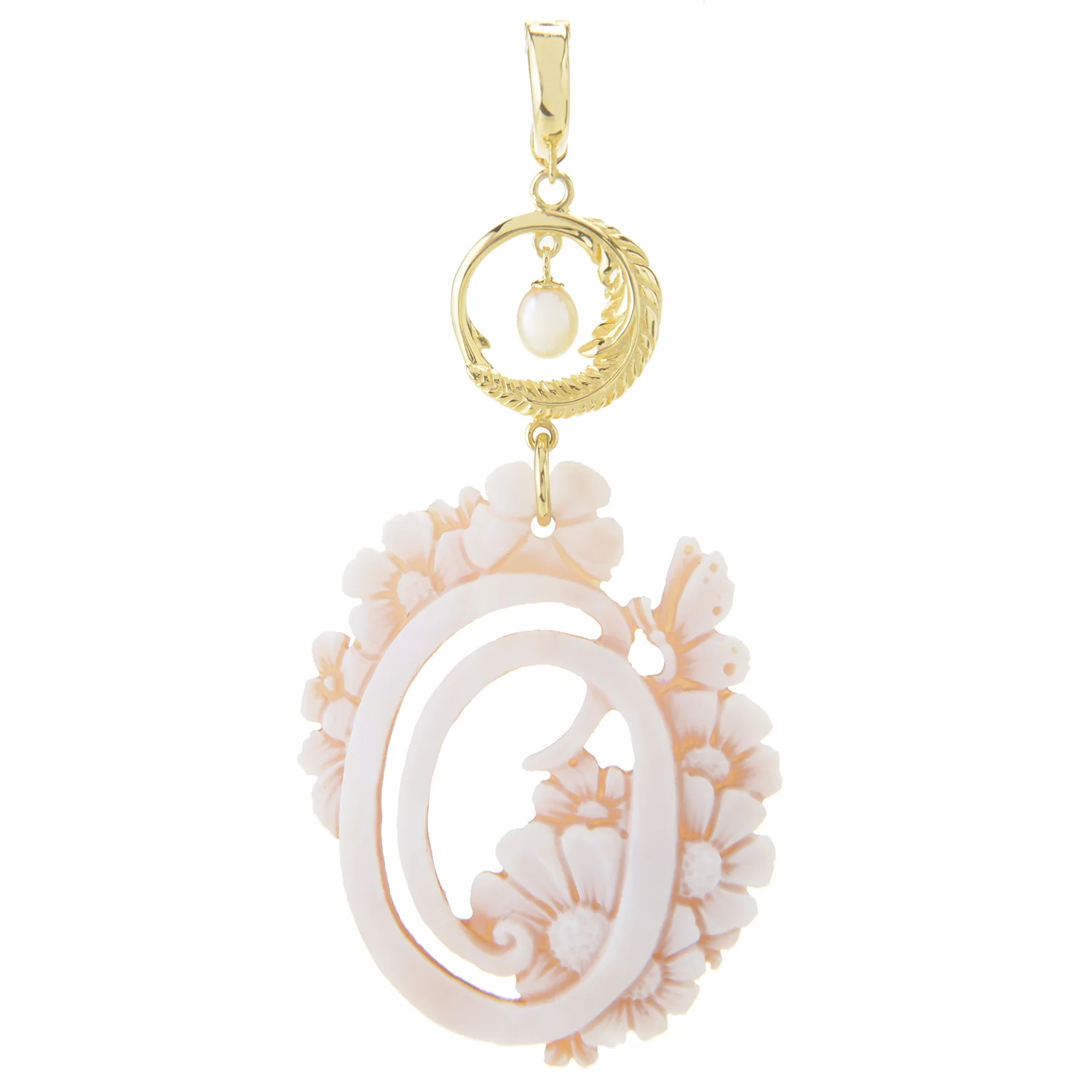 Cameo Italiano 18K Gold Plated Flower-Detailed Cameo Initial Pendant - Image 15