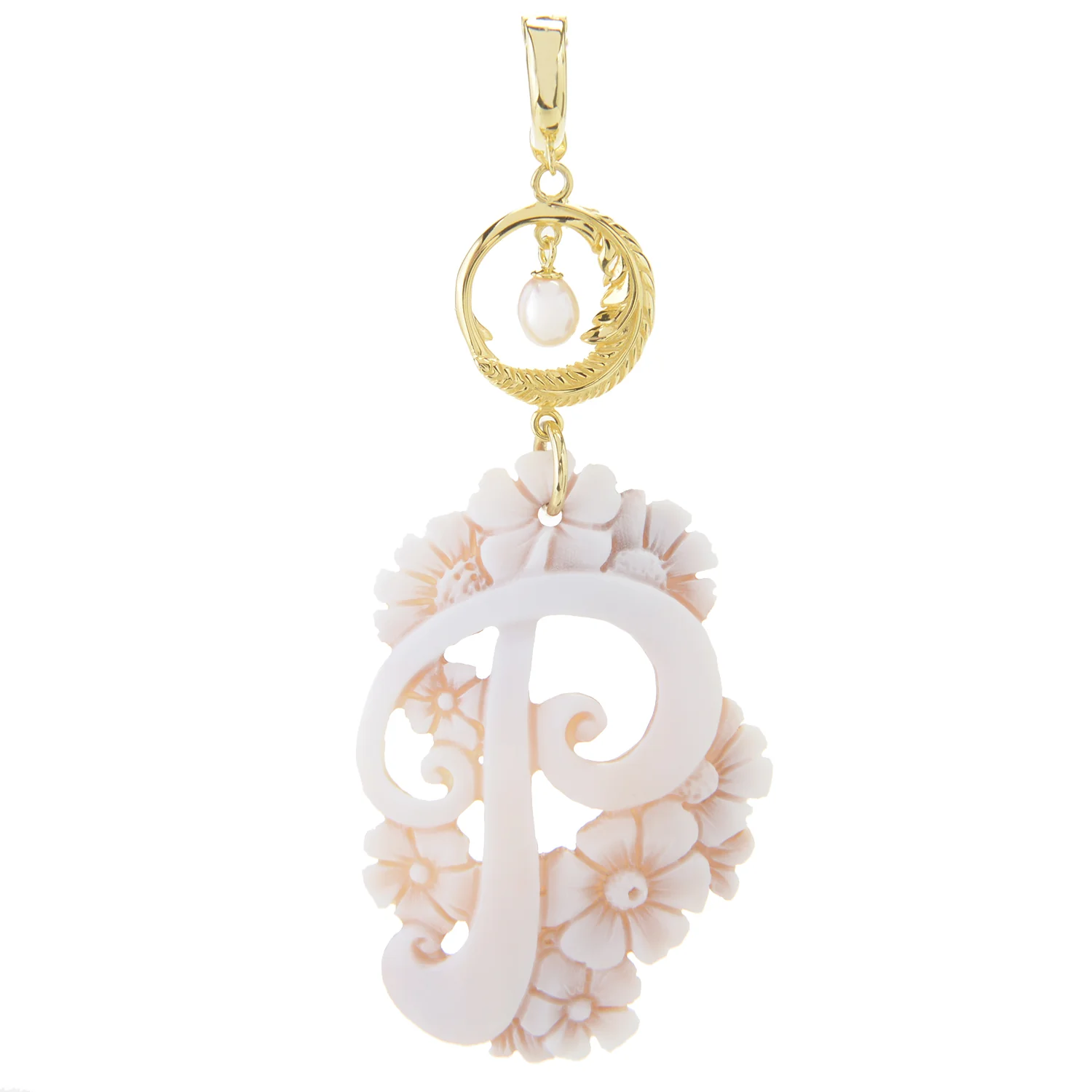 Cameo Italiano 18K Gold Plated Flower-Detailed Cameo Initial Pendant - Image 16