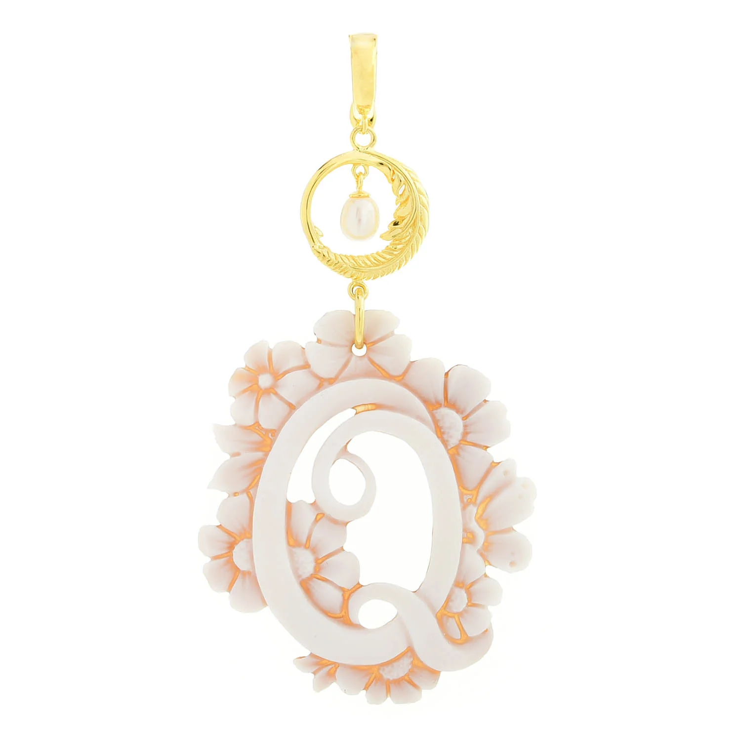 Cameo Italiano 18K Gold Plated Flower-Detailed Cameo Initial Pendant - Image 17