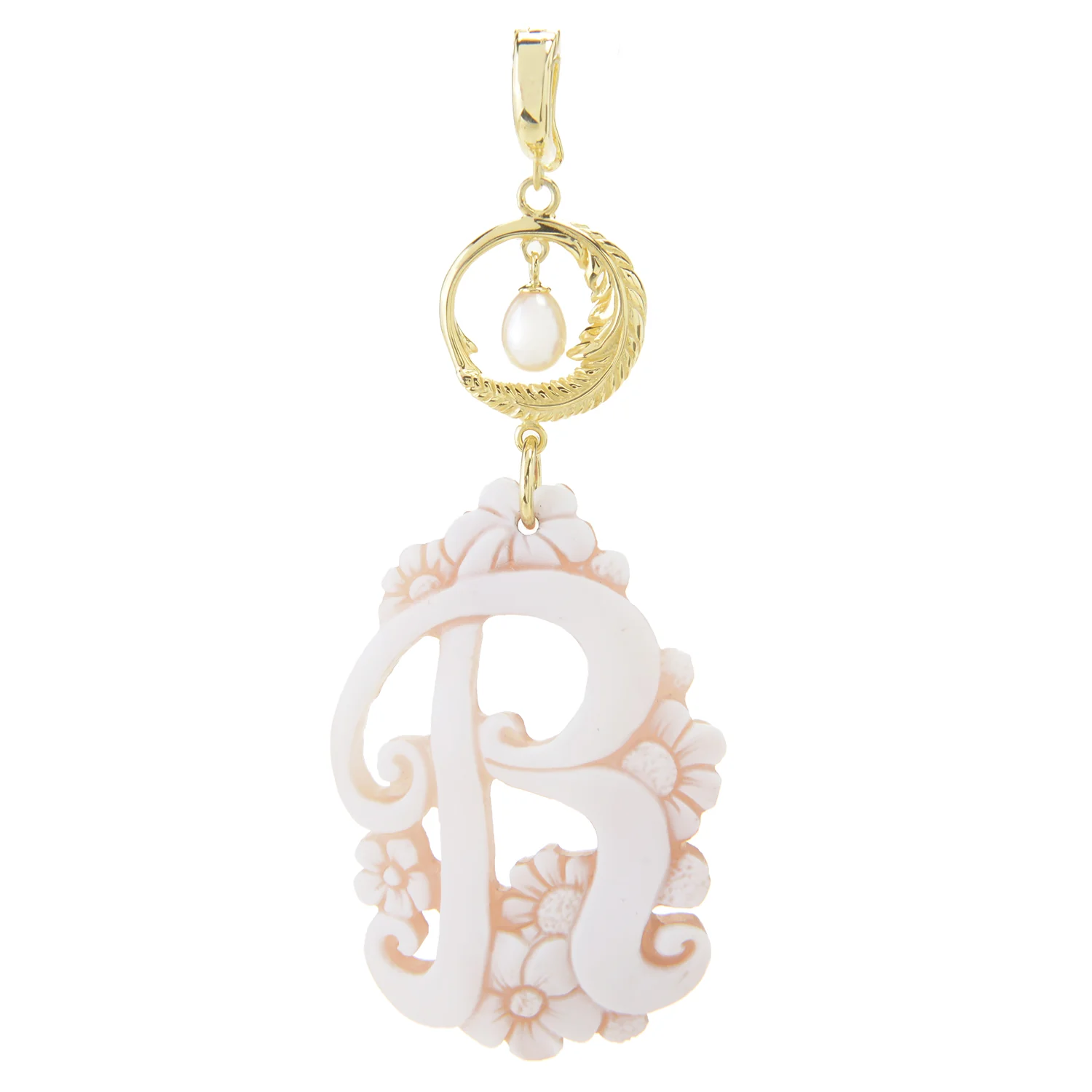 Cameo Italiano 18K Gold Plated Flower-Detailed Cameo Initial Pendant - Image 18