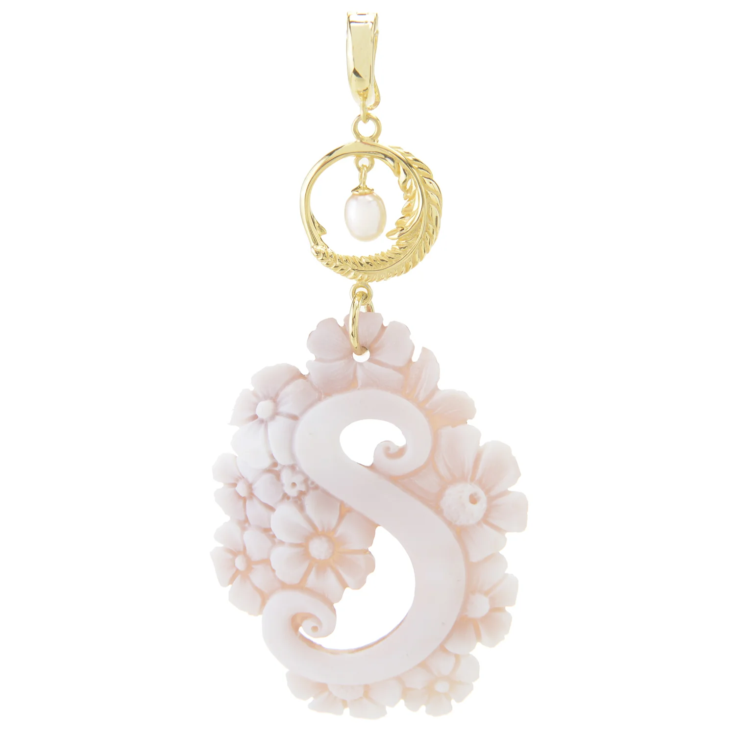 Cameo Italiano 18K Gold Plated Flower-Detailed Cameo Initial Pendant - Image 19