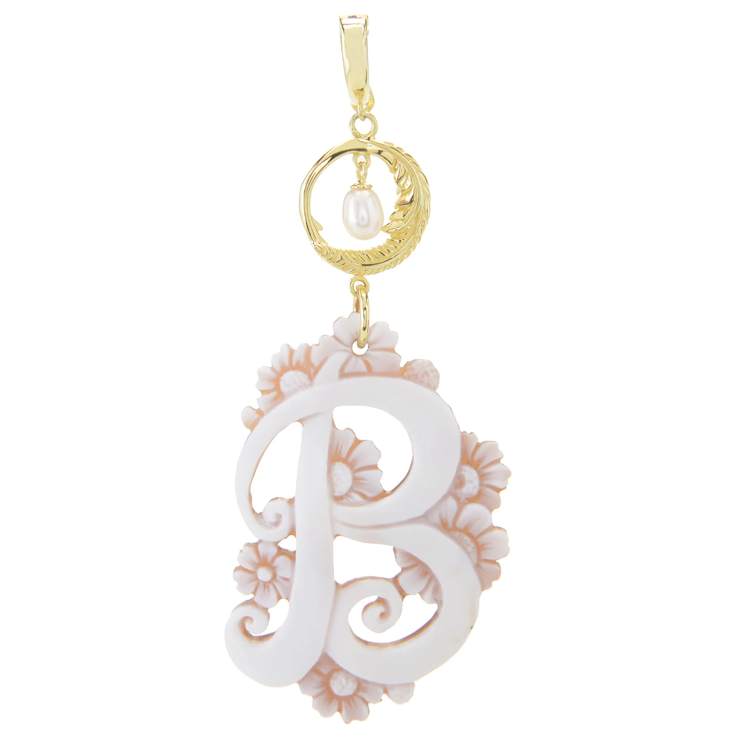 Cameo Italiano 18K Gold Plated Flower-Detailed Cameo Initial Pendant - Image 2
