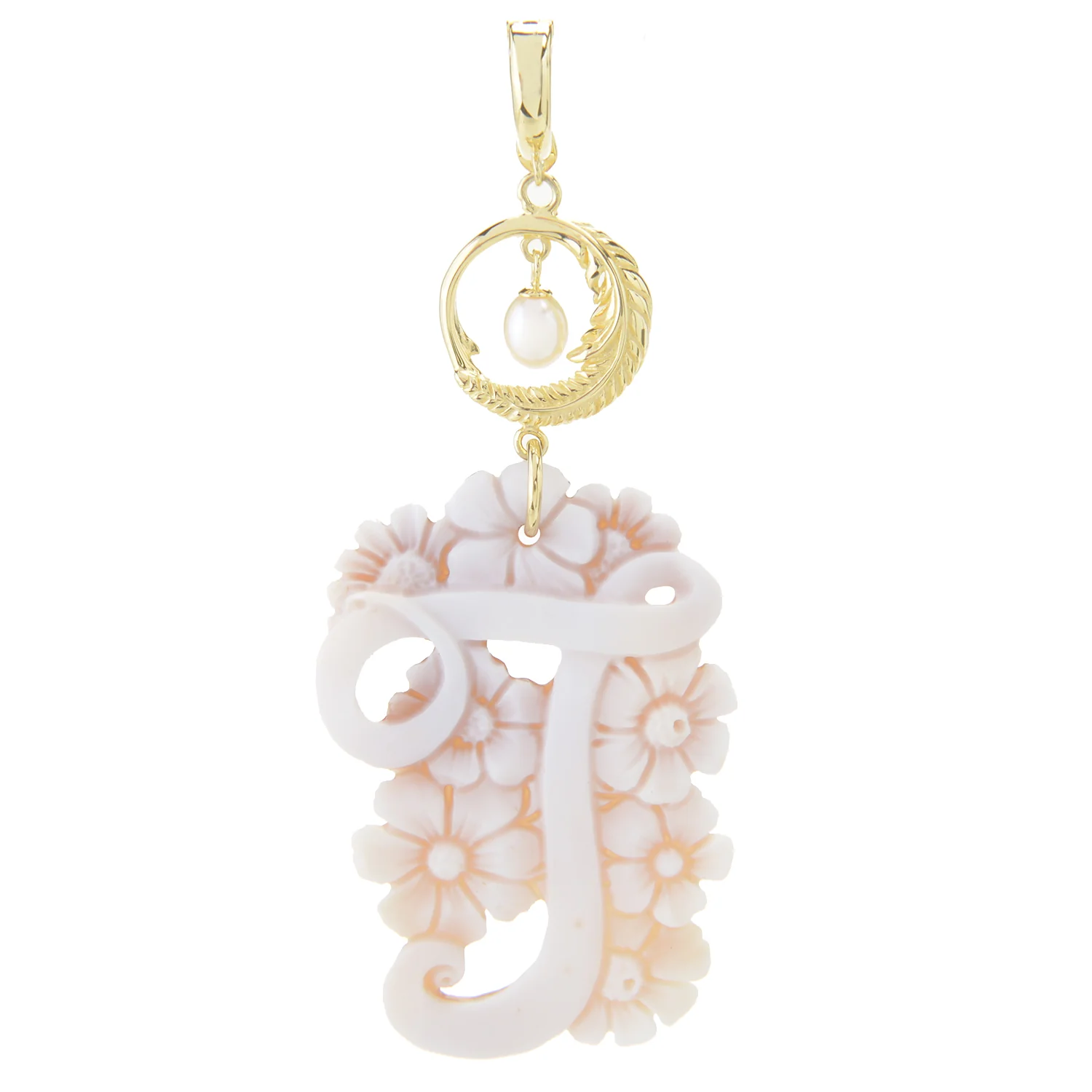 Cameo Italiano 18K Gold Plated Flower-Detailed Cameo Initial Pendant - Image 20