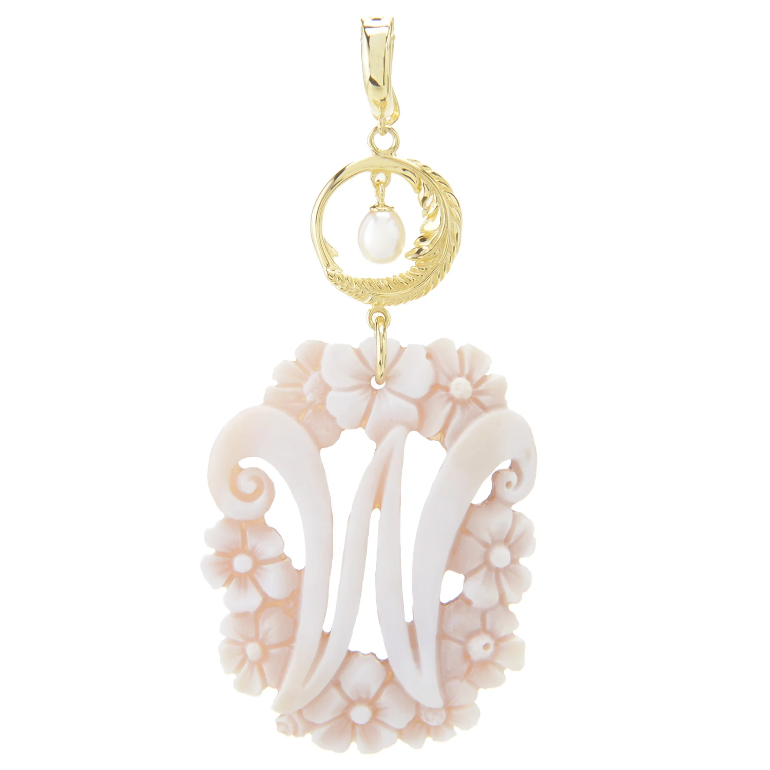 Cameo Italiano 18K Gold Plated Flower-Detailed Cameo Initial Pendant - Image 21