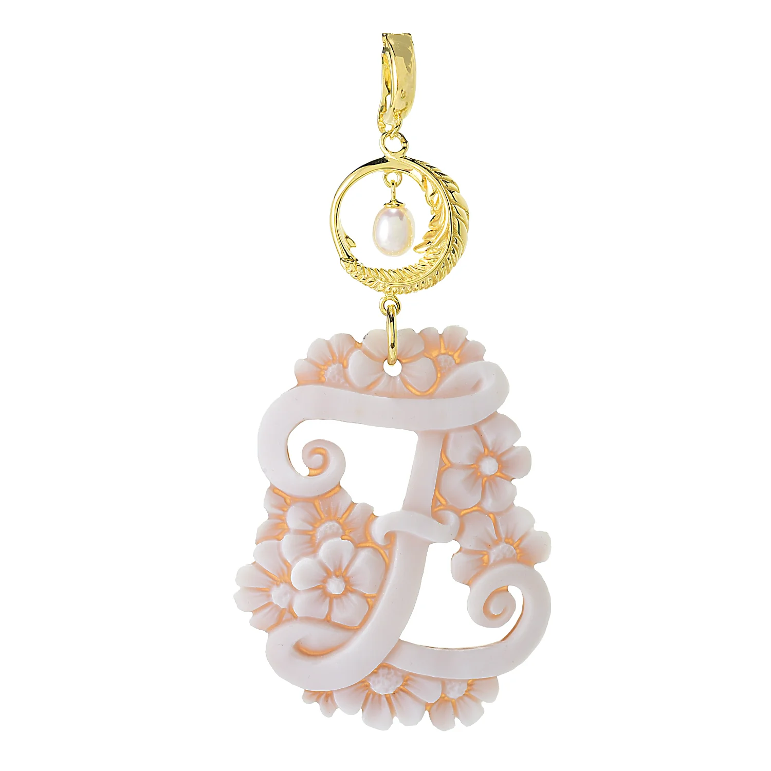 Cameo Italiano 18K Gold Plated Flower-Detailed Cameo Initial Pendant - Image 23