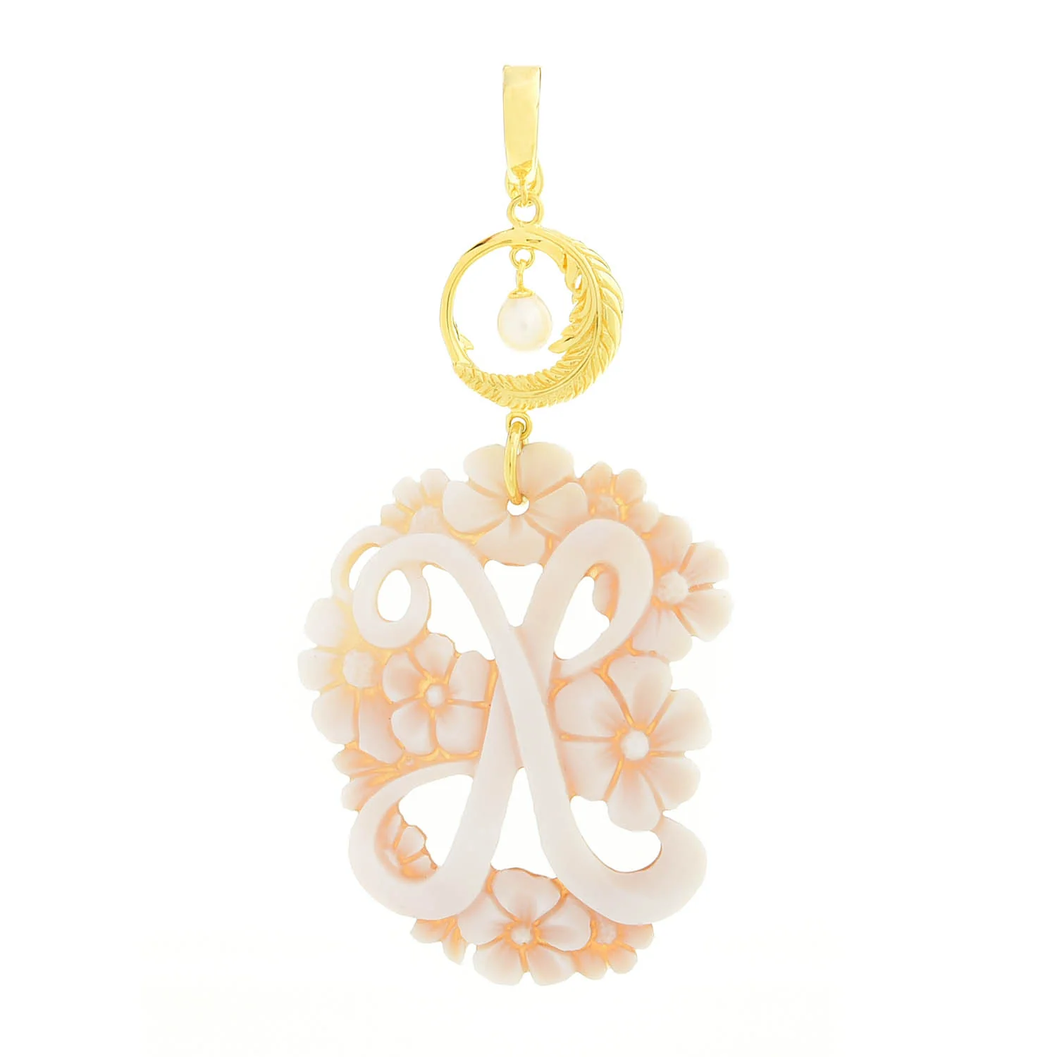 Cameo Italiano 18K Gold Plated Flower-Detailed Cameo Initial Pendant - Image 24