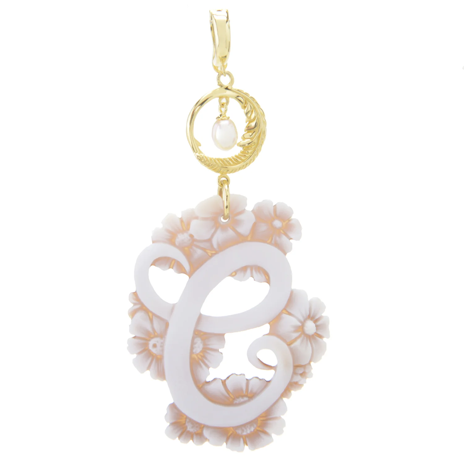 Cameo Italiano 18K Gold Plated Flower-Detailed Cameo Initial Pendant - Image 3