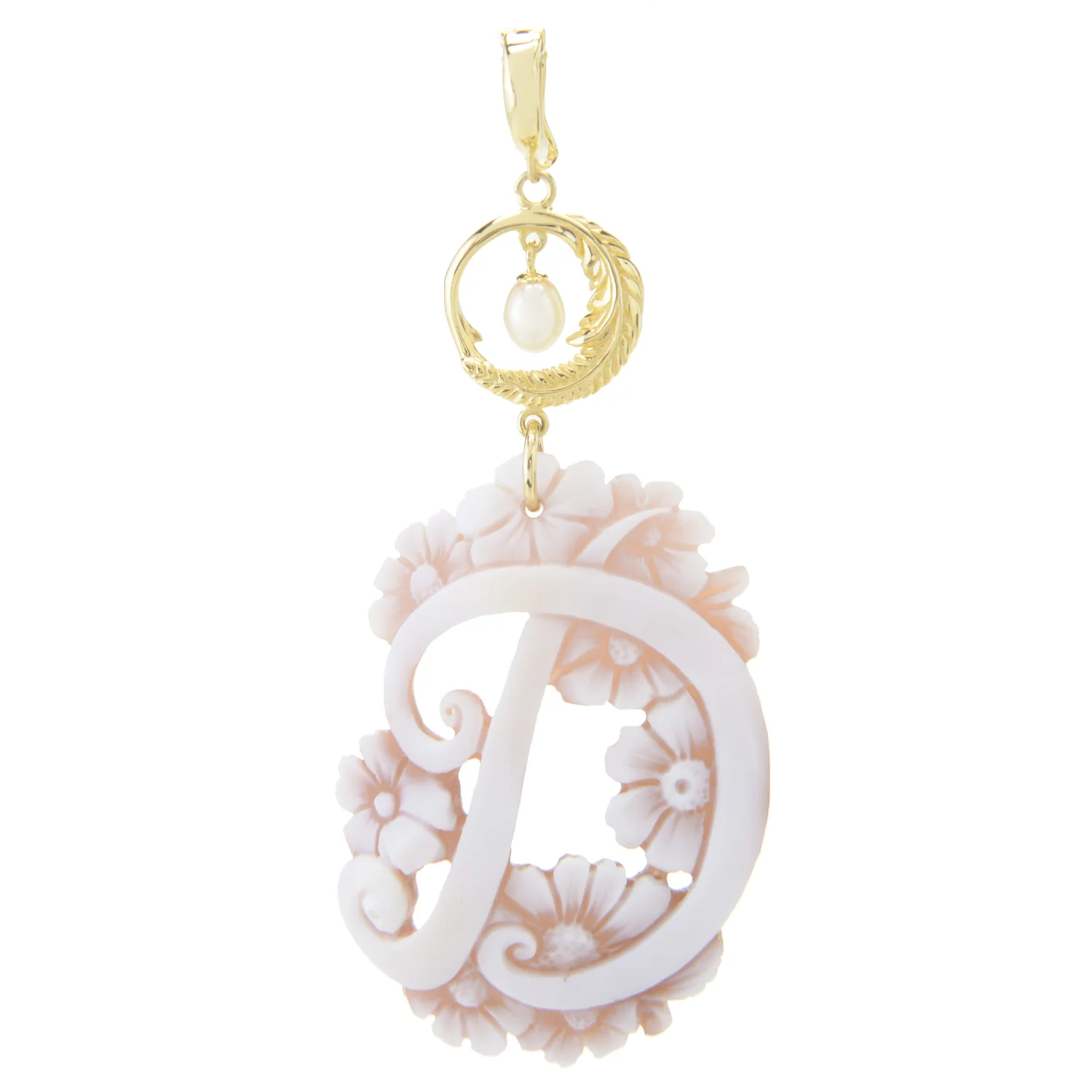 Cameo Italiano 18K Gold Plated Flower-Detailed Cameo Initial Pendant - Image 4