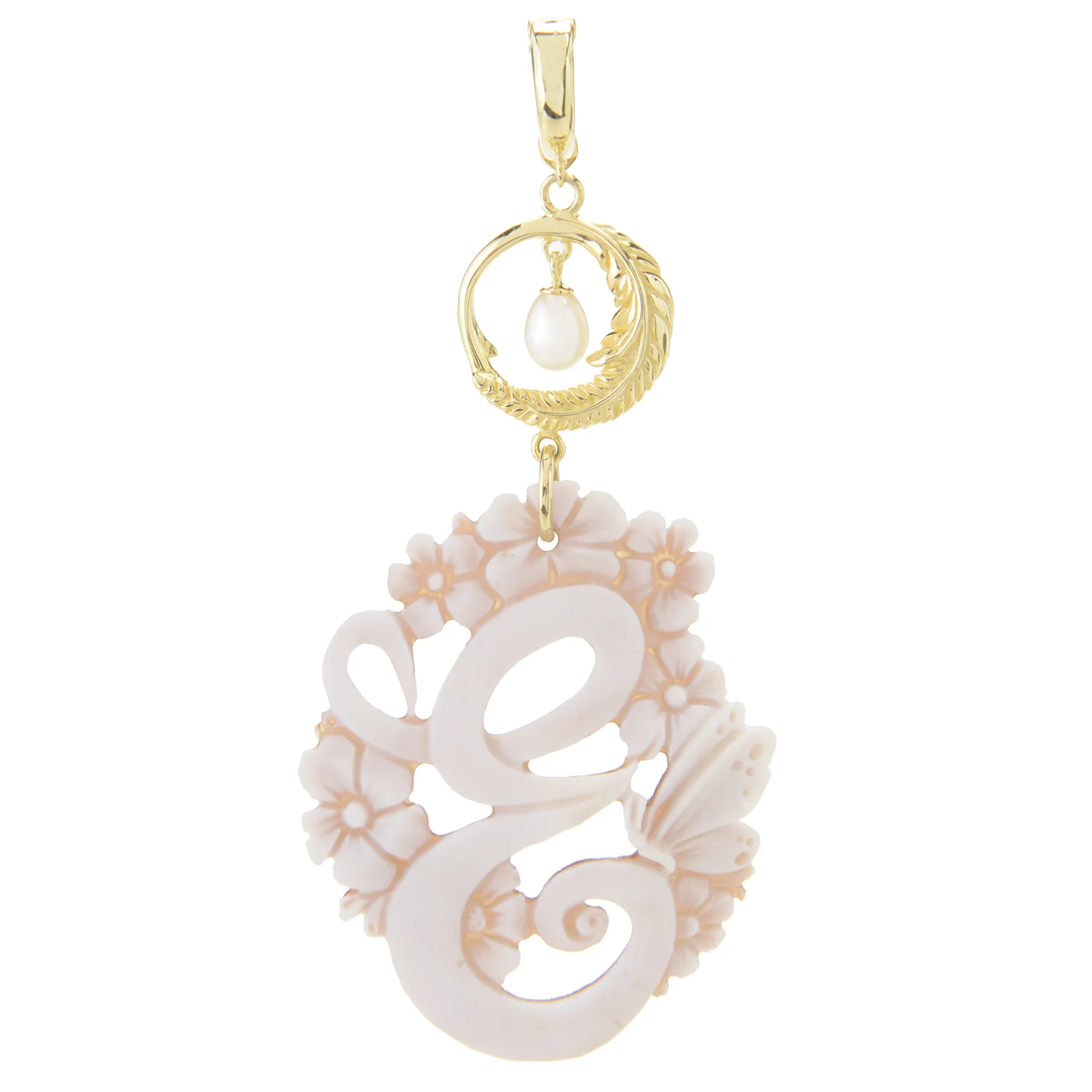 Cameo Italiano 18K Gold Plated Flower-Detailed Cameo Initial Pendant - Image 5
