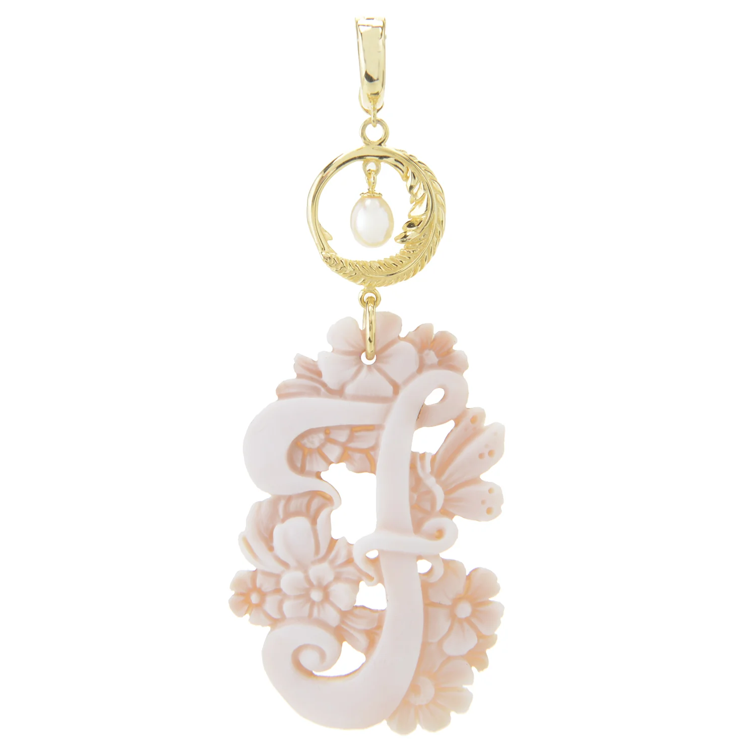Cameo Italiano 18K Gold Plated Flower-Detailed Cameo Initial Pendant - Image 6