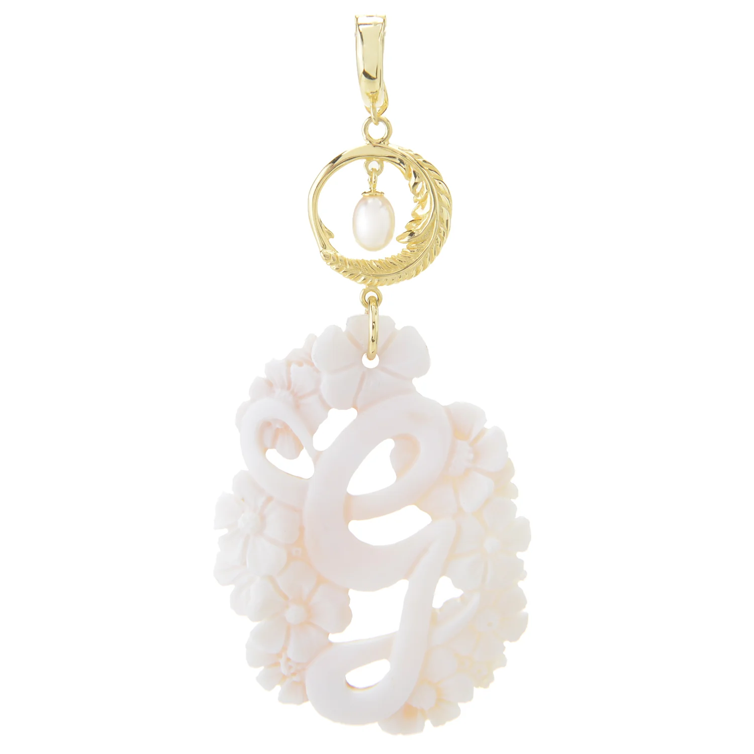Cameo Italiano 18K Gold Plated Flower-Detailed Cameo Initial Pendant - Image 7