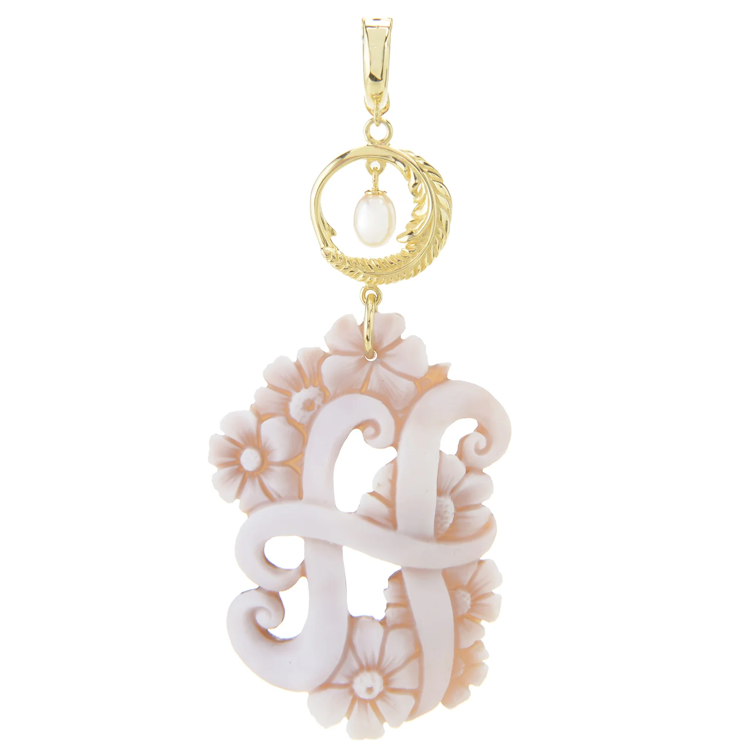 Cameo Italiano 18K Gold Plated Flower-Detailed Cameo Initial Pendant - Image 8