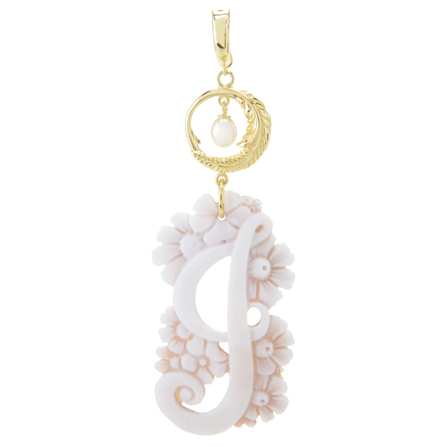 Cameo Italiano 18K Gold Plated Flower-Detailed Cameo Initial Pendant - Image 9