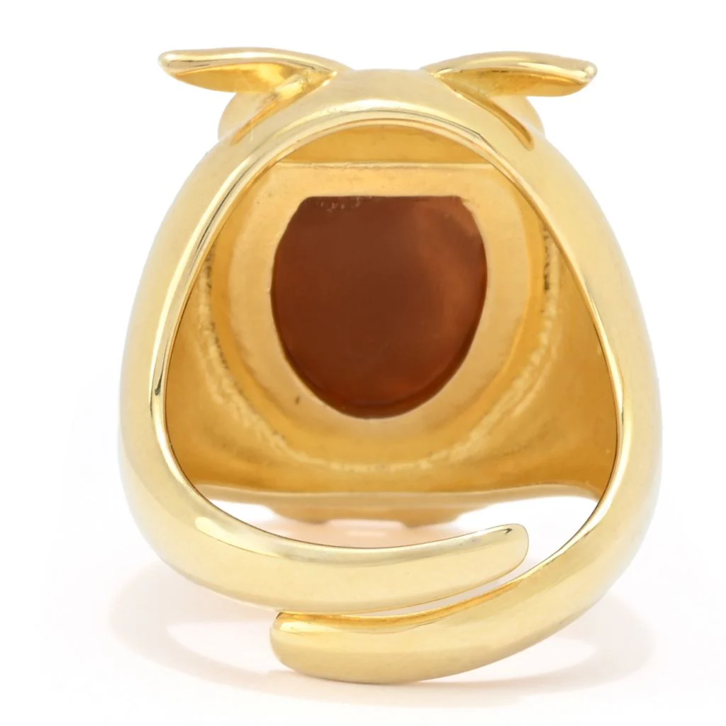 Cameo Italiano 18K Gold Plated "Musical" Owl Simulated Diamond Shell Cameo Ring - Image 2