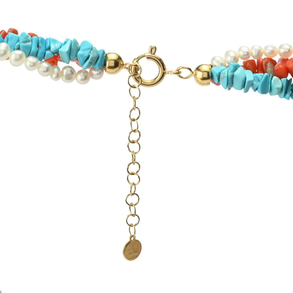 Cameo Italiano "Elements" Coral, Cultured Pearl & Turquoise Torsade 22"+2" Necklace - Image 2