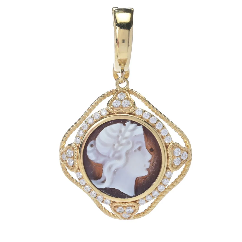 Cameo Italiano "Florence" 12mm Portrait Cameo & Simulated Diamond Pendant - Image 2