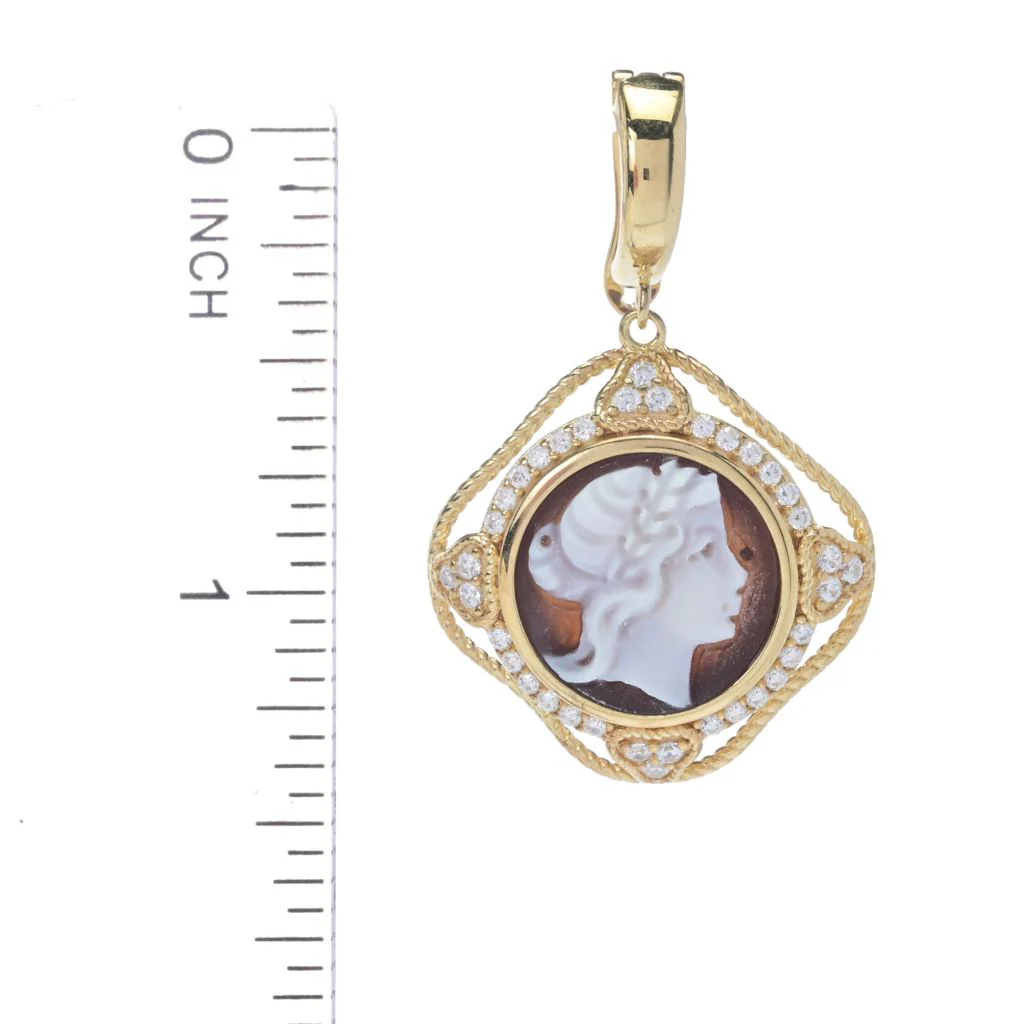 Cameo Italiano "Florence" 12mm Portrait Cameo & Simulated Diamond Pendant - Image 3