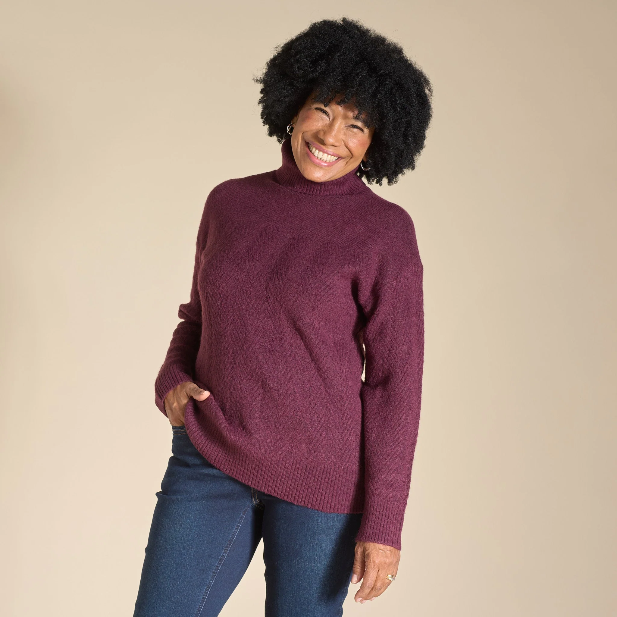 Christopher & Banks Chevron Stitch Turtleneck Sweater - Image 2
