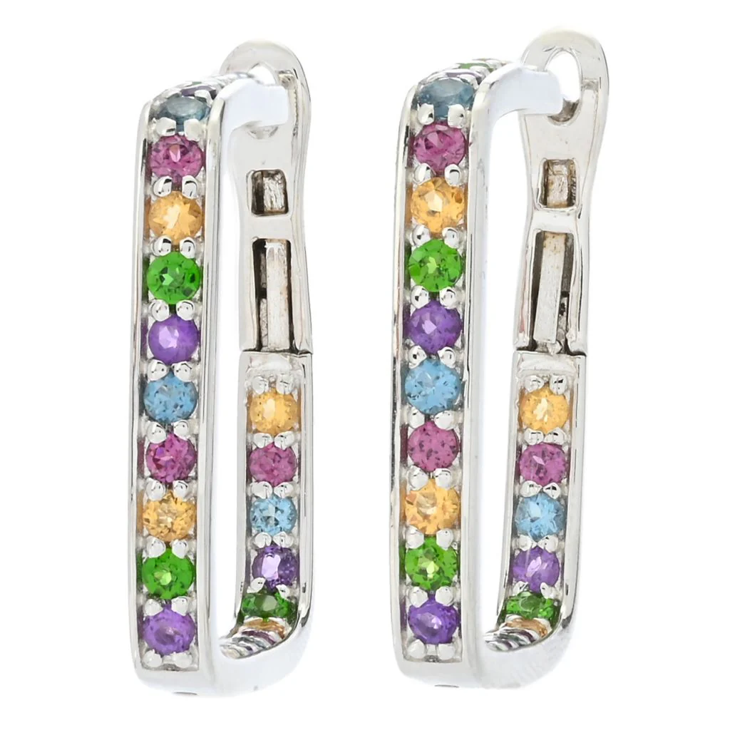 Choice of Plating Multi Gem Inside Out Square Hoop Earrings - Image 2