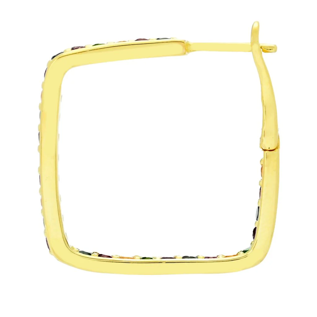 Choice of Plating Multi Gem Inside Out Square Hoop Earrings - Image 3