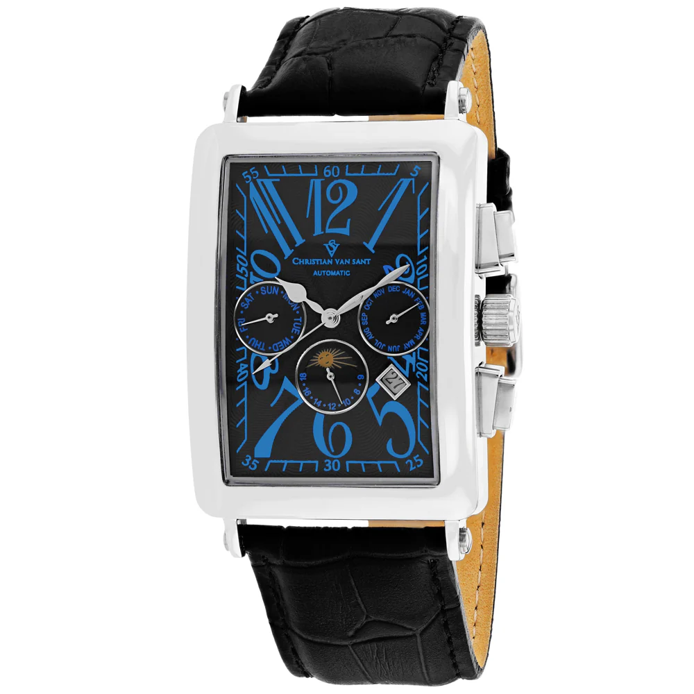 Christian Van Sant Men's 33mm Prodigy Automatic Multi-Function Moonphase Leather Strap Watch - Image 2