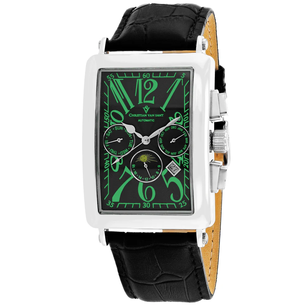 Christian Van Sant Men's 33mm Prodigy Automatic Multi-Function Moonphase Leather Strap Watch - Image 3