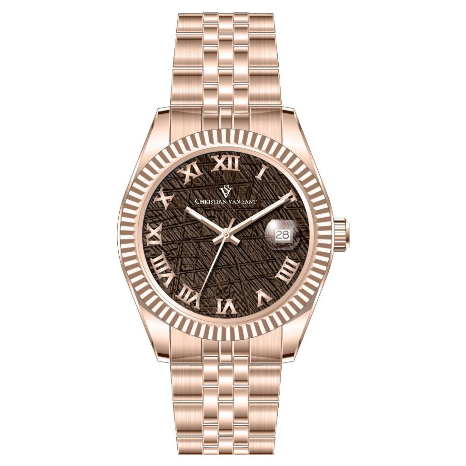 Christian Van Sant Men's 41mm Stellar Quartz Date Textured Dial Fluted Bezel Bracelet Watch - Image 3