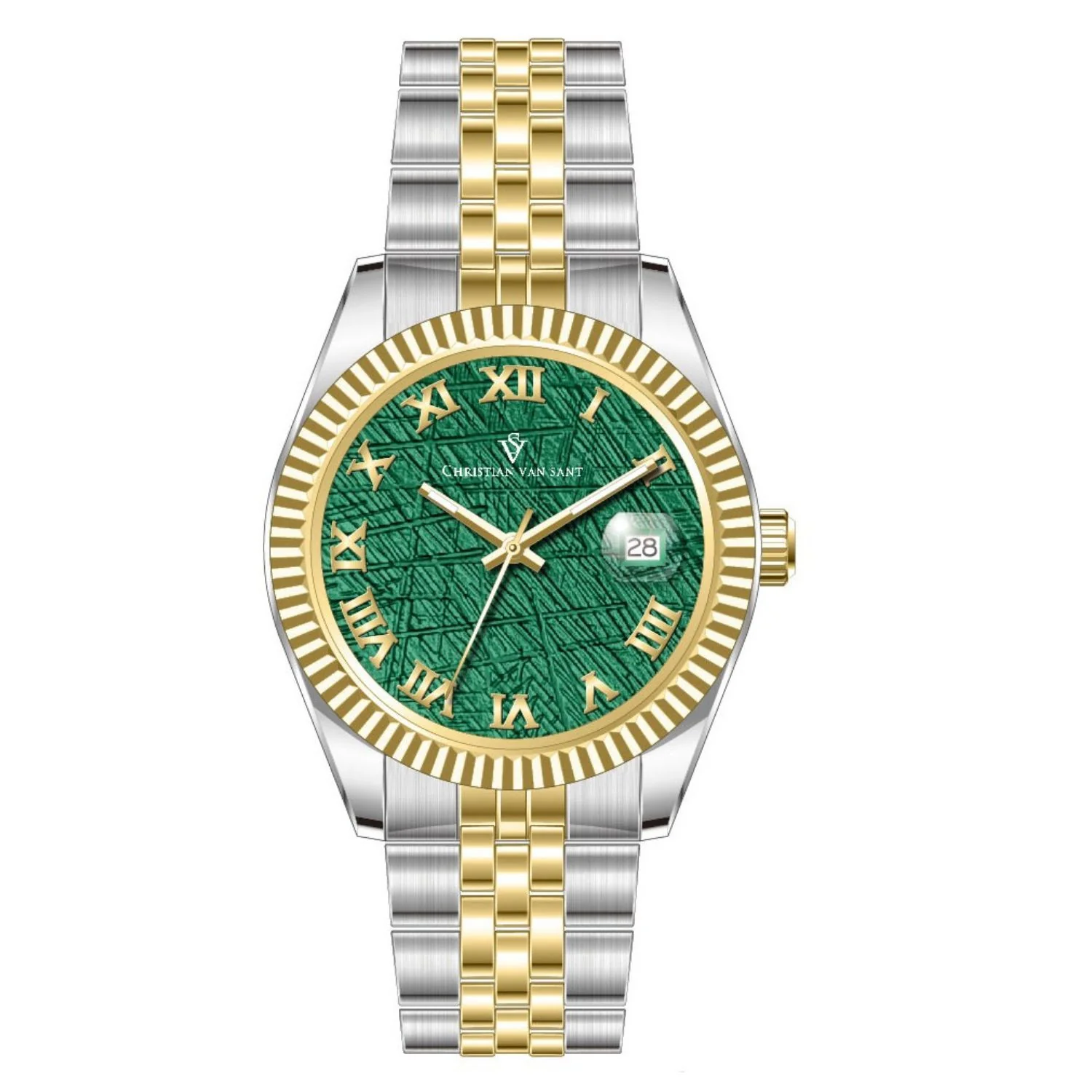 Christian Van Sant Men's 41mm Stellar Quartz Date Textured Dial Fluted Bezel Bracelet Watch - Image 4