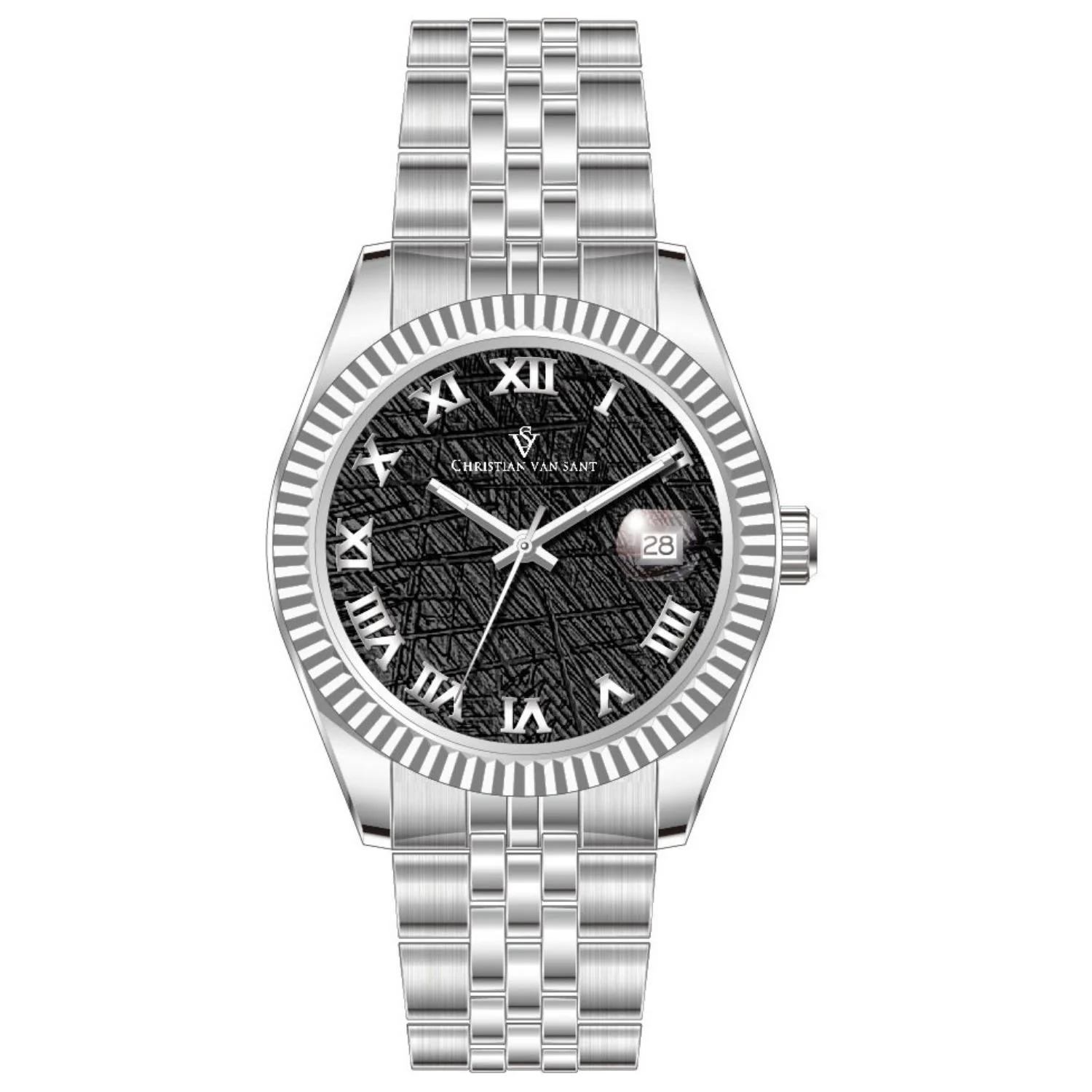 Christian Van Sant Men's 41mm Stellar Quartz Date Textured Dial Silvertone Bracelet Watch - Image 2