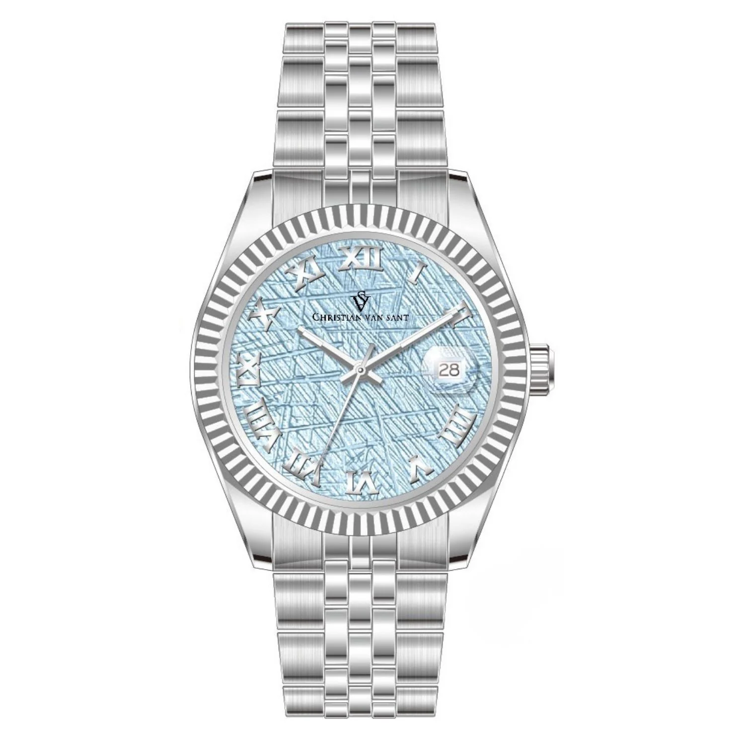 Christian Van Sant Men's 41mm Stellar Quartz Date Textured Dial Silvertone Bracelet Watch - Image 3
