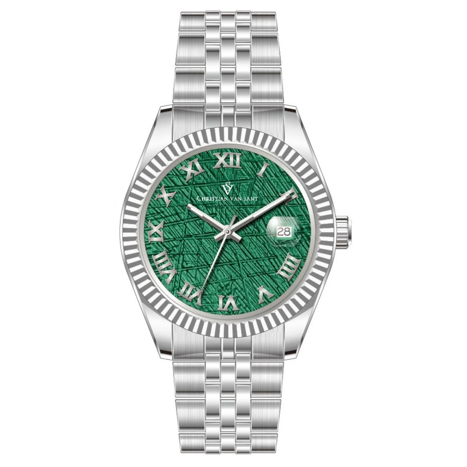 Christian Van Sant Men's 41mm Stellar Quartz Date Textured Dial Silvertone Bracelet Watch - Image 4