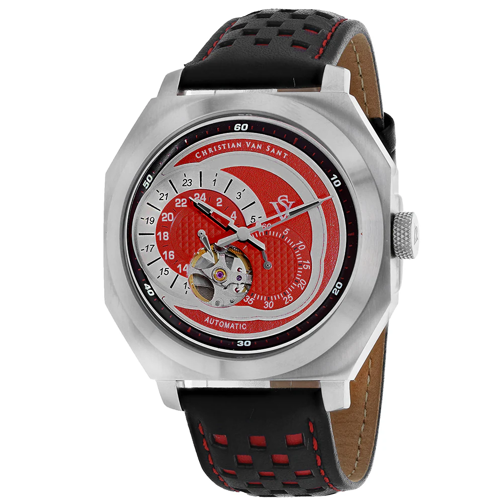 Christian Van Sant Men's 42mm Machina Automatic Interlocking Subdials Leather Strap Watch - Image 2