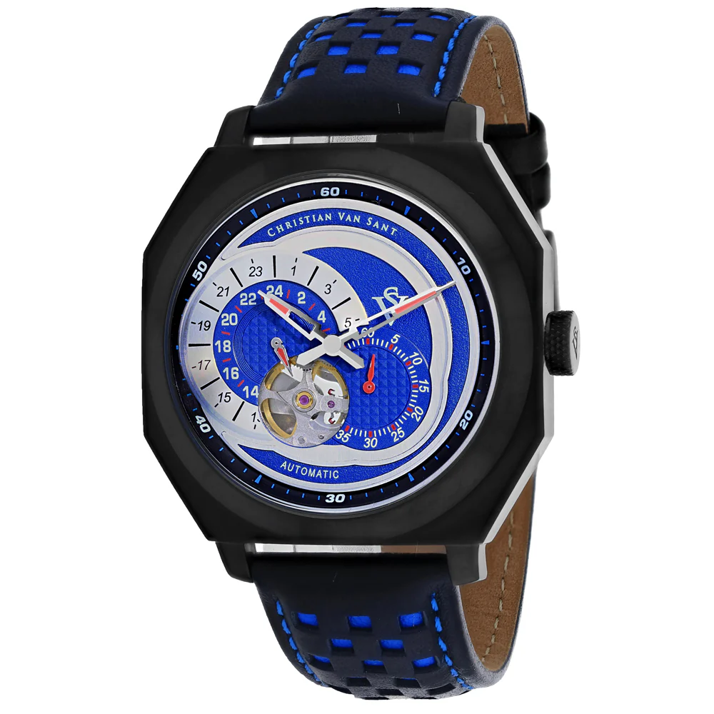 Christian Van Sant Men's 42mm Machina Automatic Interlocking Subdials Leather Strap Watch - Image 3