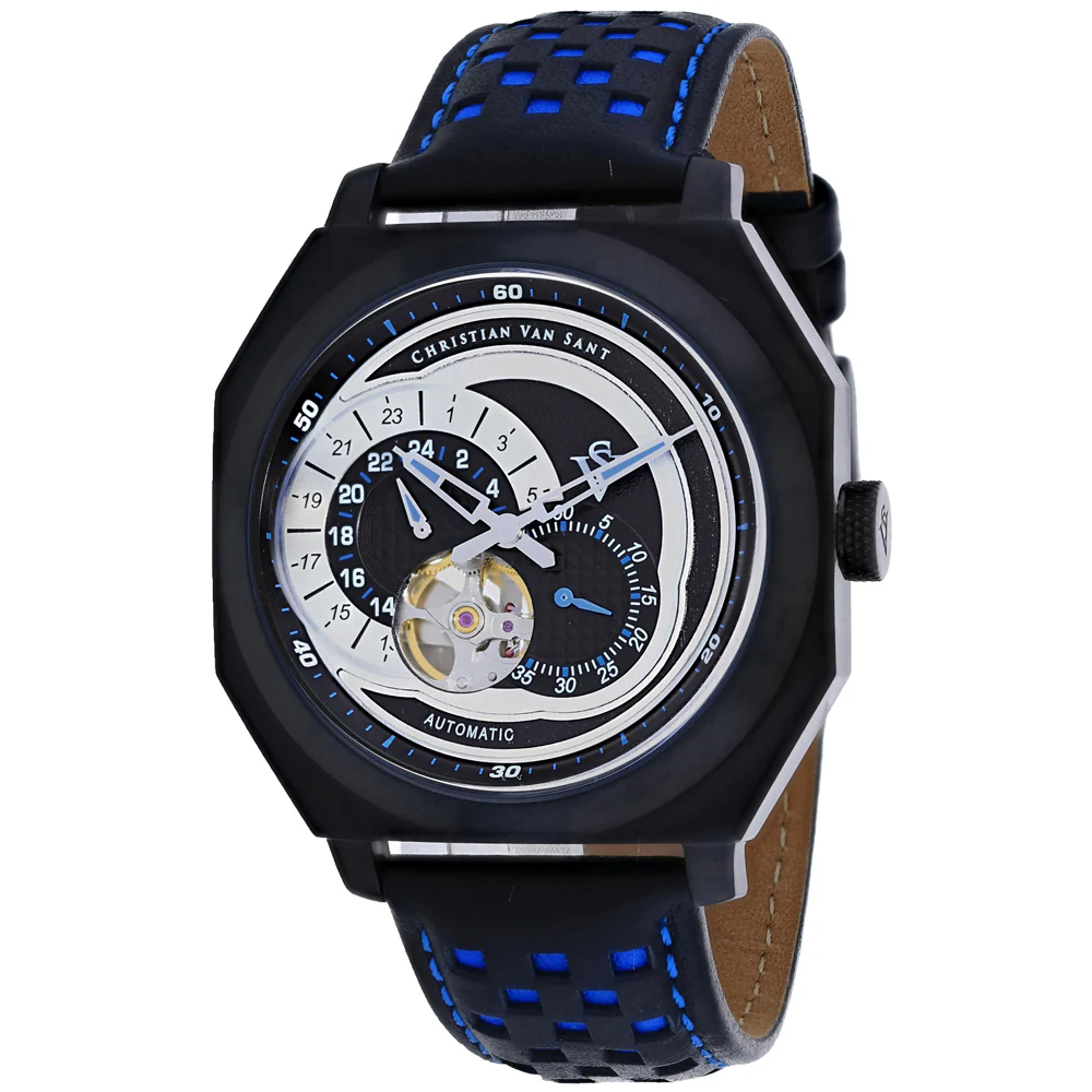 Christian Van Sant Men's 42mm Machina Automatic Interlocking Subdials Leather Strap Watch - Image 4