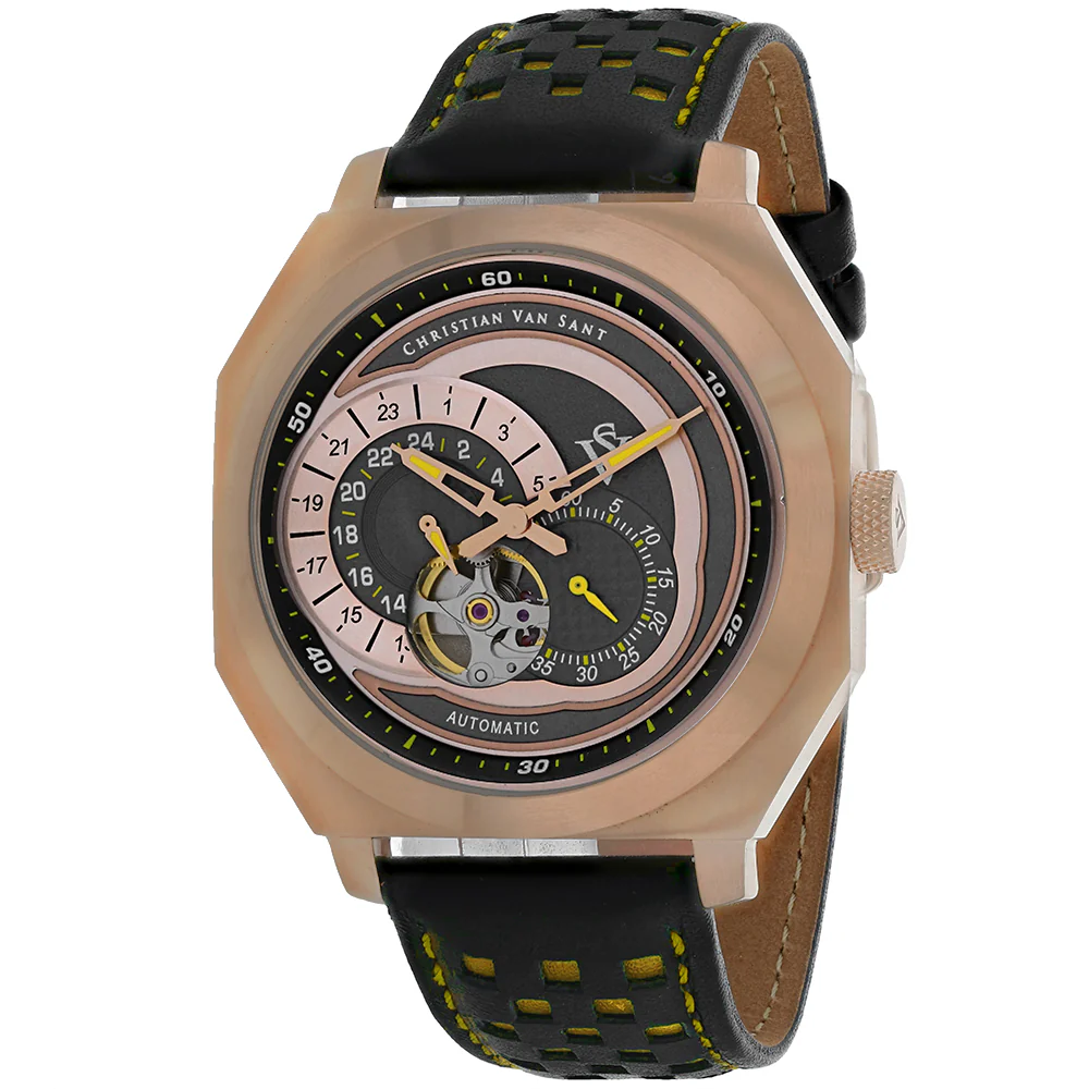 Christian Van Sant Men's 42mm Machina Automatic Interlocking Subdials Leather Strap Watch - Image 5