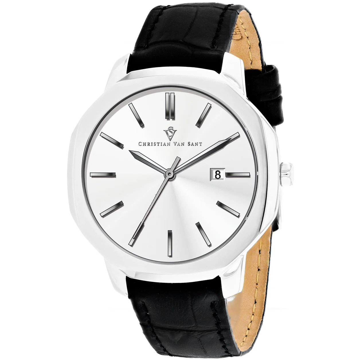Christian Van Sant Men's 42mm Octavius Slim Quartz Date Octagon Leather Strap Watch - Image 2